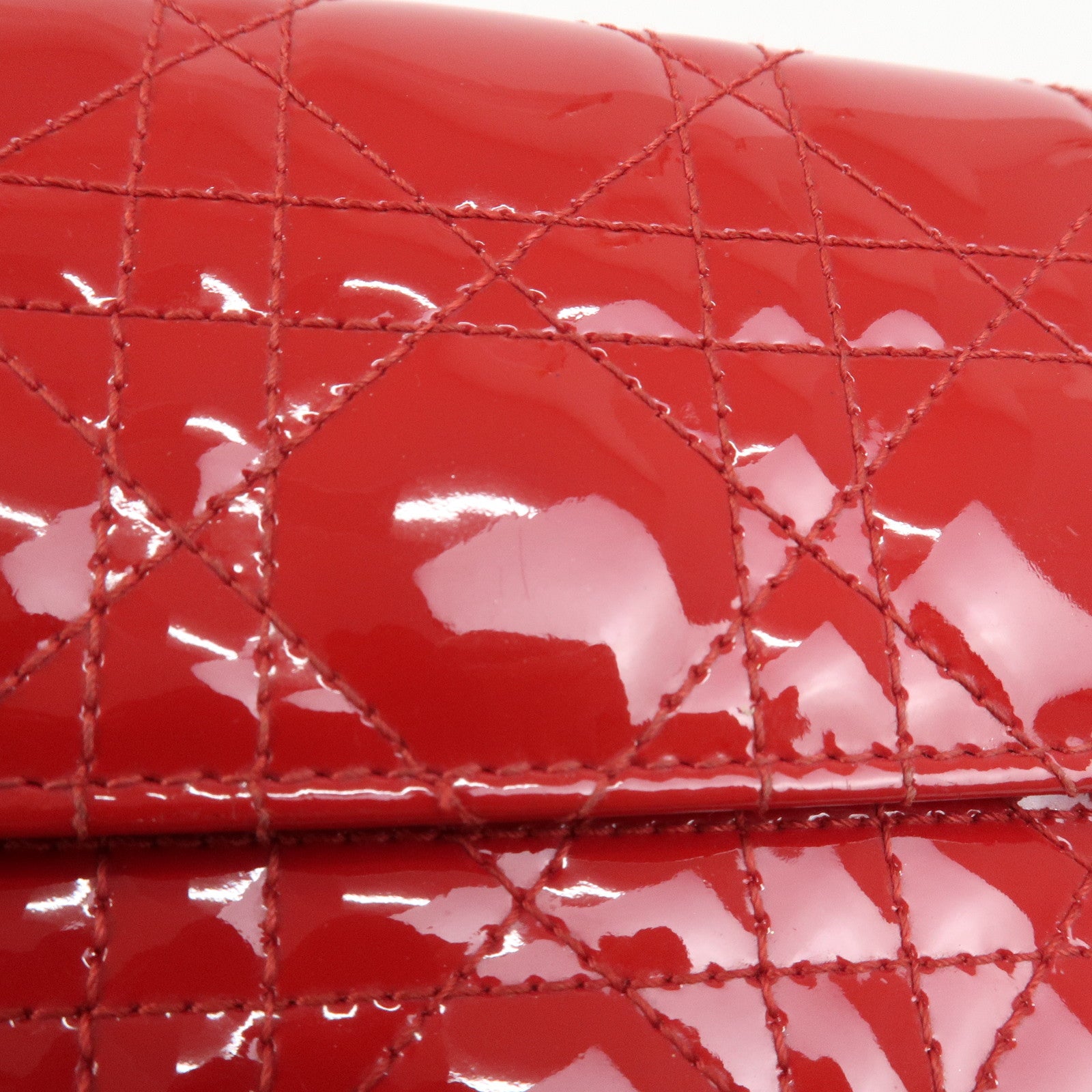 Christian Dior Cannage Patent Leather Chain Long Wallet WOC Red