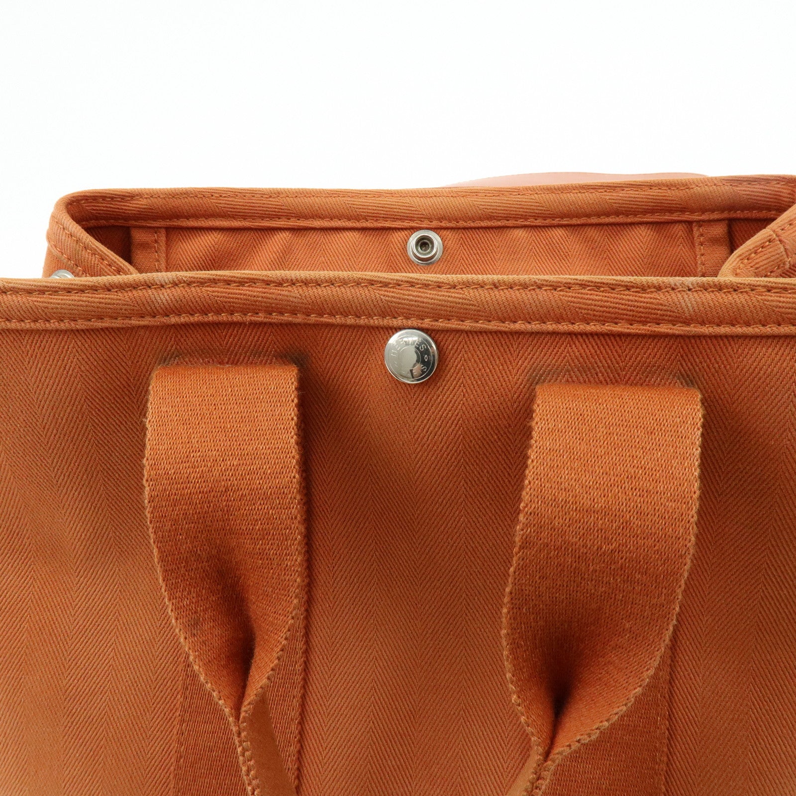 HERMES Valparaiso PM Toile Chevron Leather Tote Bag Hand Bag Brown