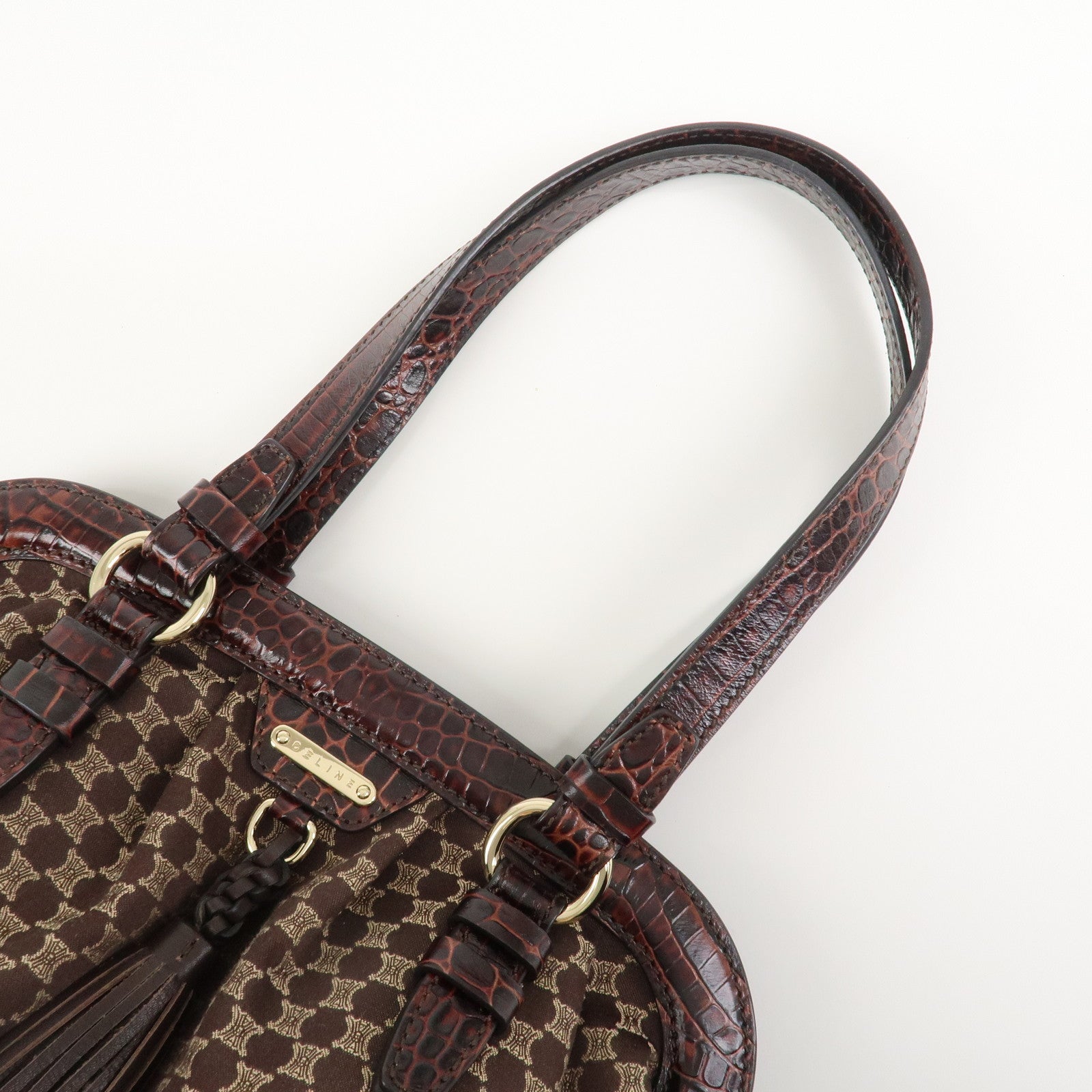 CELINE Macadam Canvas Emboss Leather Shoulder bag Dark Brown