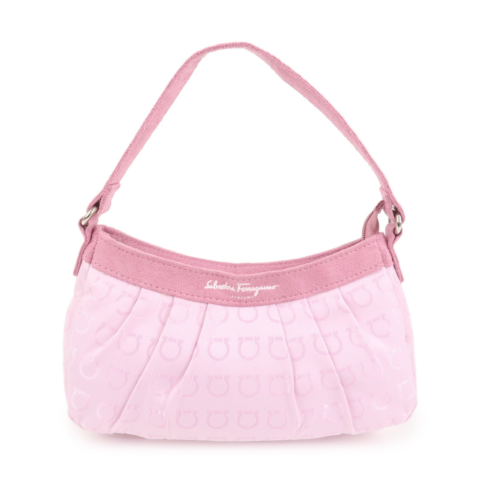 Ferragamo Gancini Nylon Suede Hand Bag Pouch Pink
