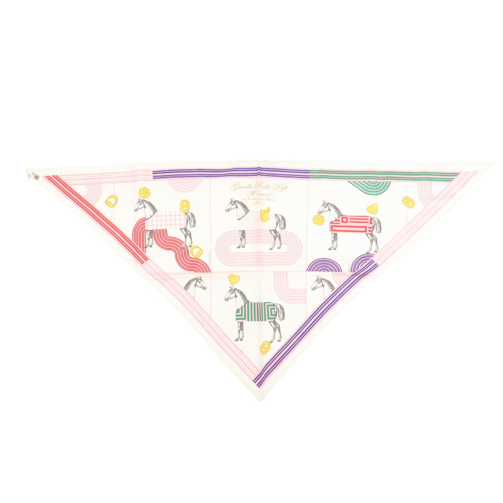 HERMES Pointu Bolduc Silk 100% Scarf Garde Robe Pop White Pink