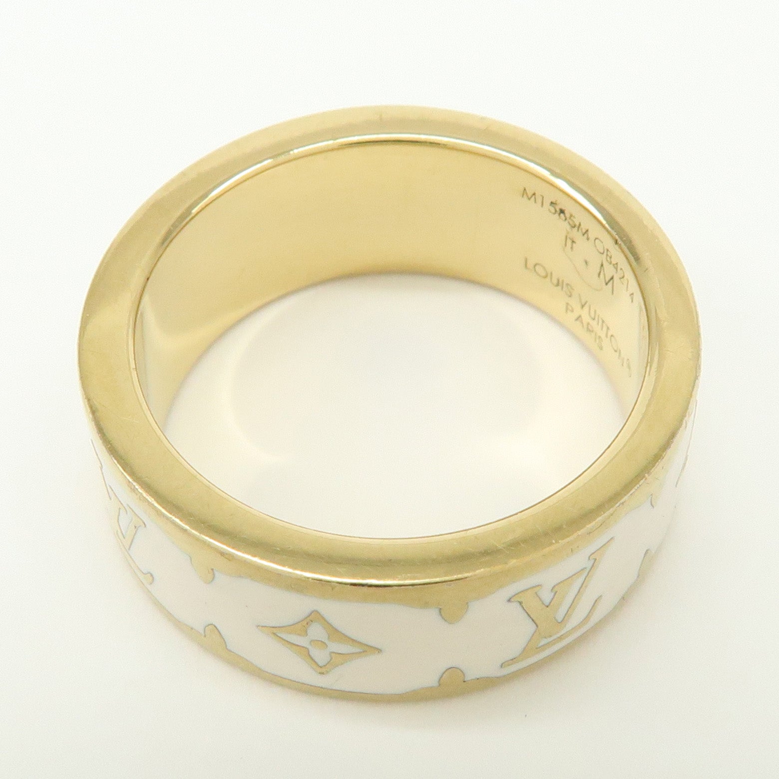 Louis Vuitton Nanogram Enamel Metal Ring Size M Gold M1565