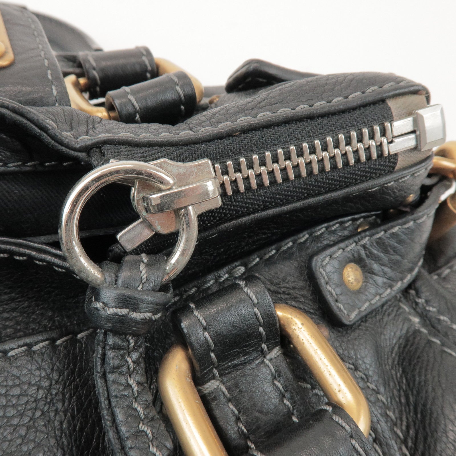 Chloe Logo Paddington Mini Leather Hand Bag Cadena Black