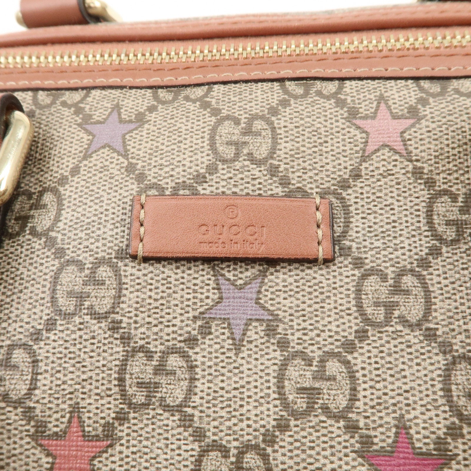 GUCCI GG Supreme Leather Boston Bag Beige Brown Star 193603