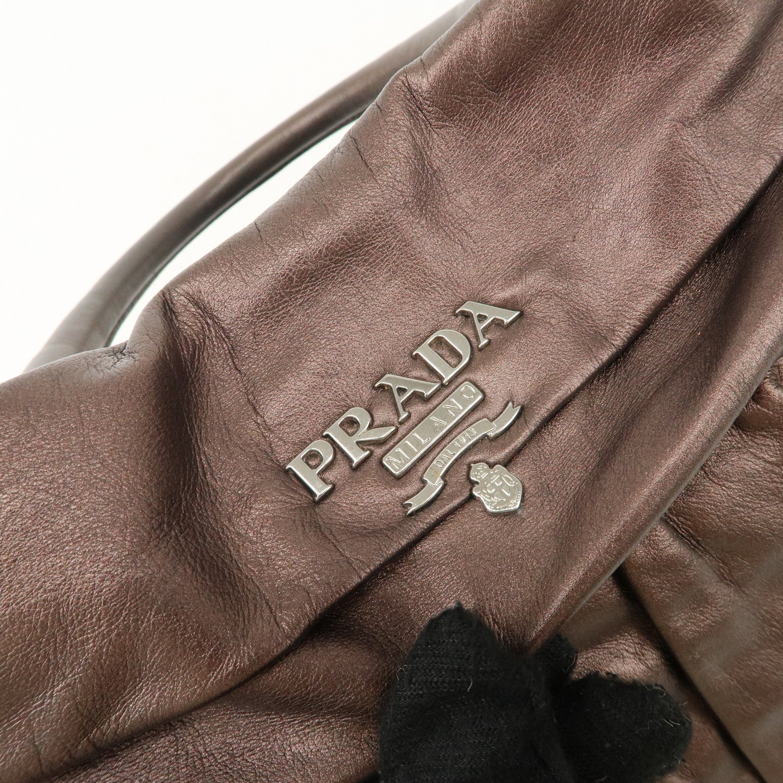 Prada Gathered Leather Tote Bag Hand Bag Bronze Silver HDW BN1719 Used