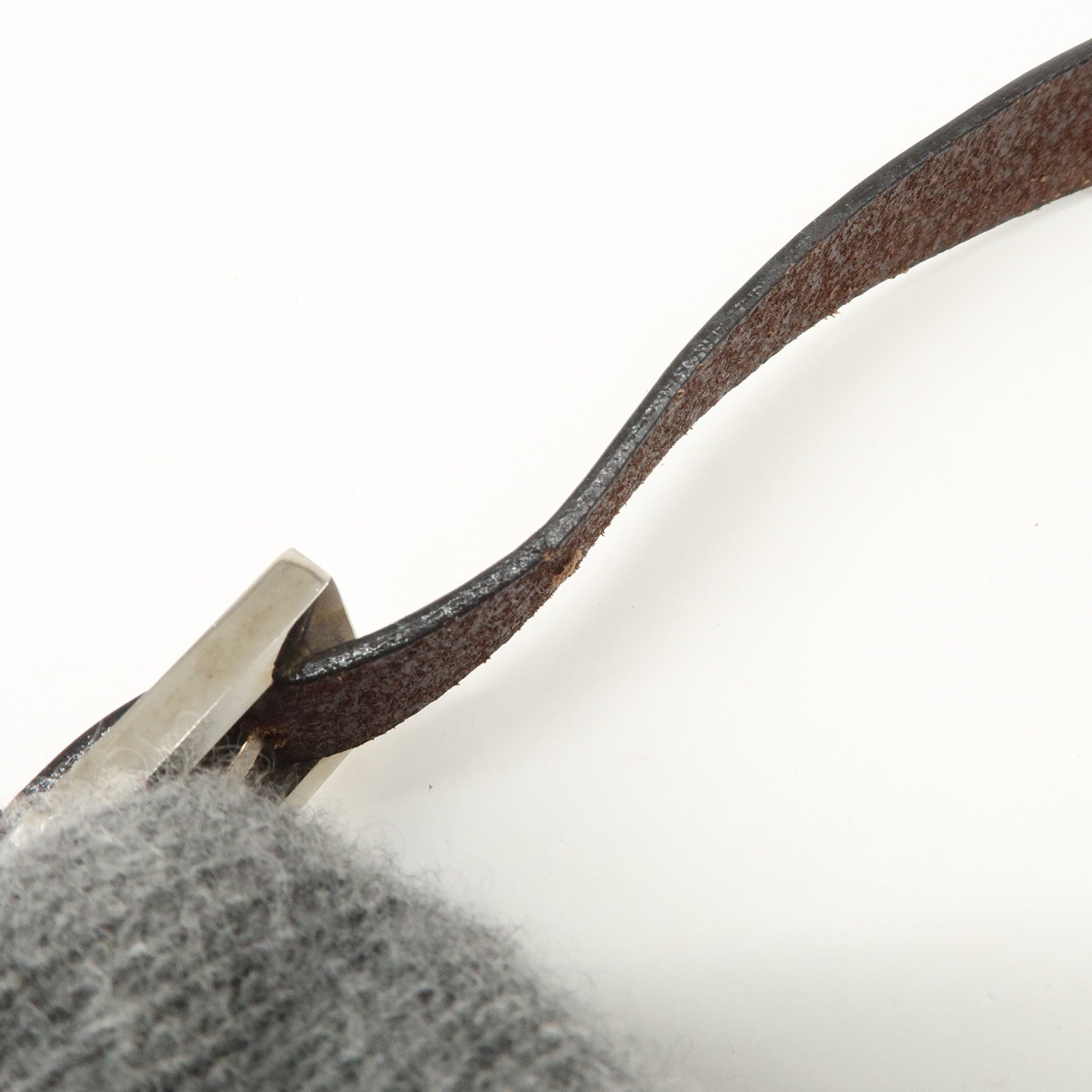 FENDI Mamma Baguette Wool Leather Shoulder Bag Brown Gray 26424