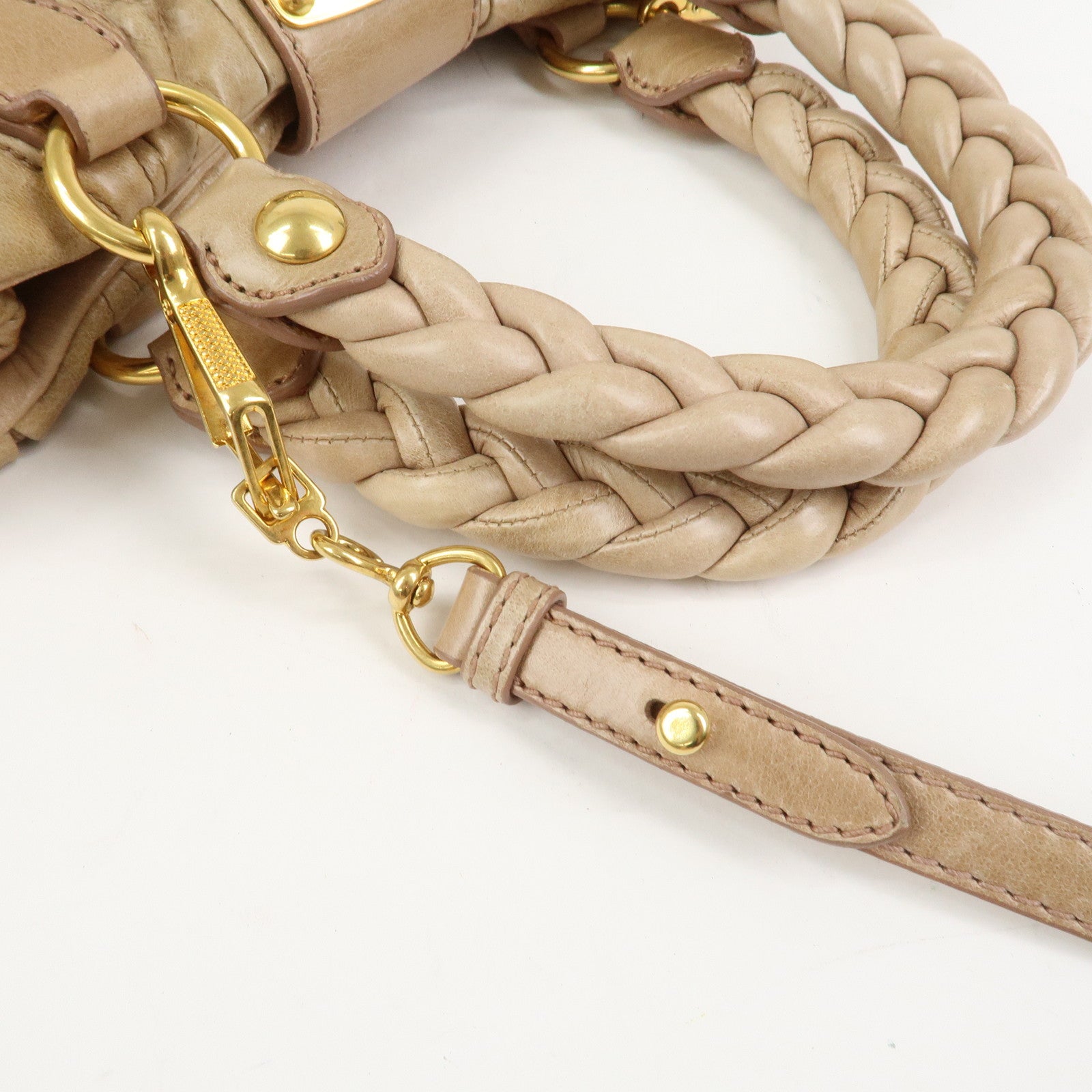 MIU MIU Matelasse Leather 2Way Bag Hand Bag Shoulder Bag Beige