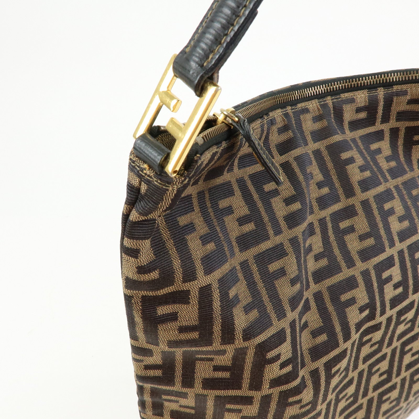 FENDI Zucca Canvas Leather Shoulder Bag Hand Bag Brown Black