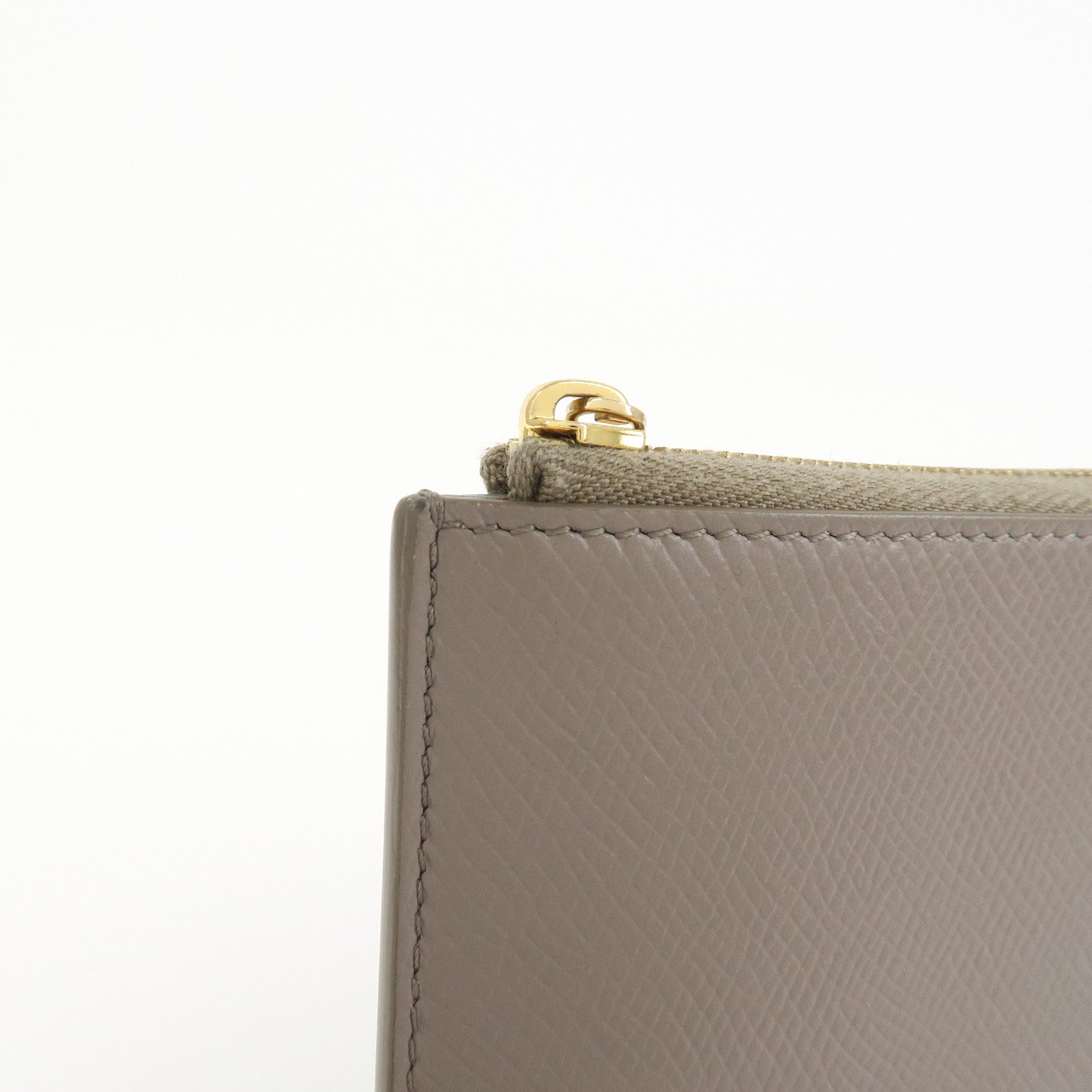 CELINE Leather Compact Wallet Card Case Beige