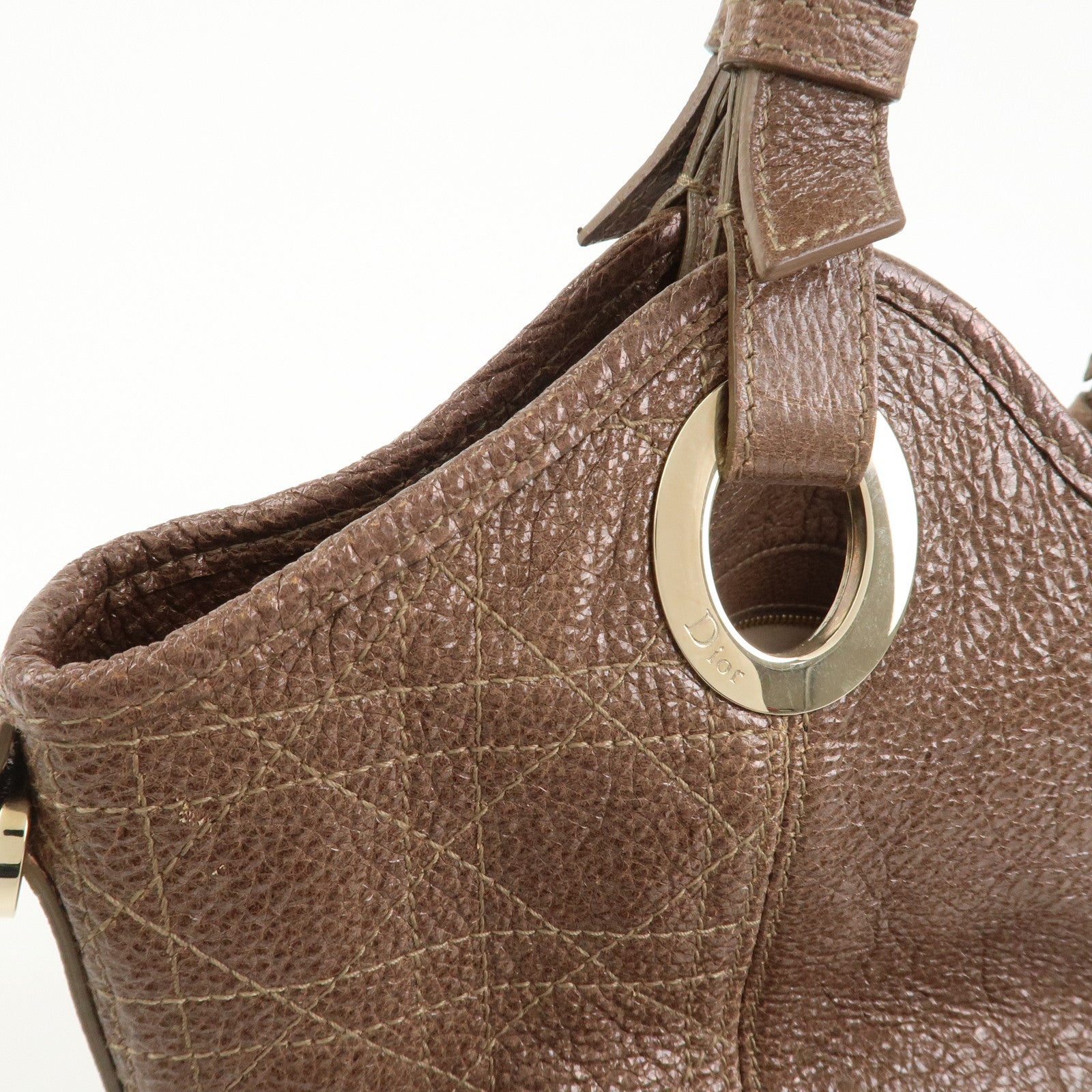 Christian Dior Lady Dior Leather Tote Bag Shoulder Bag Brown
