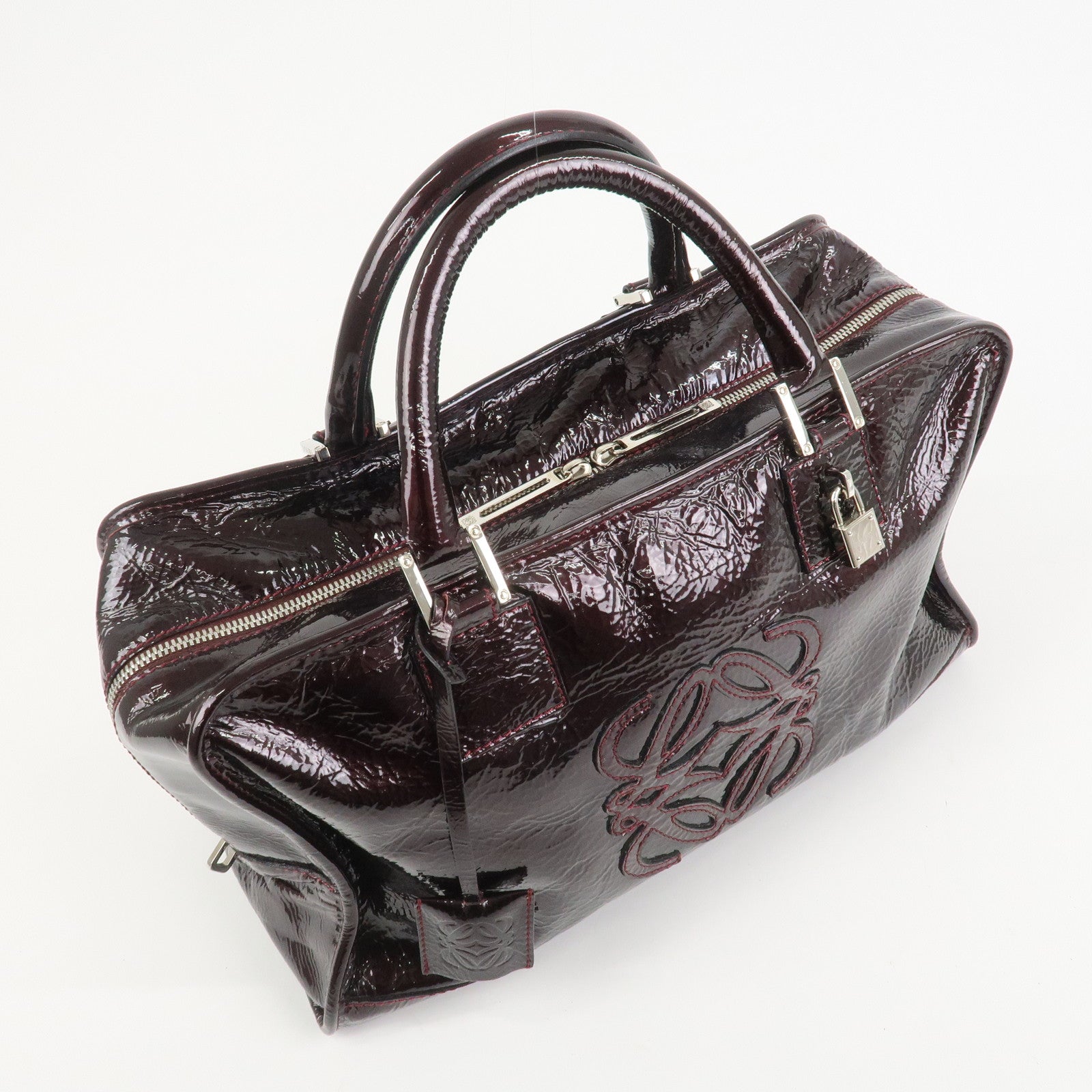 LOEWE Amazona Patent Leather Hand Bag Burgundy
