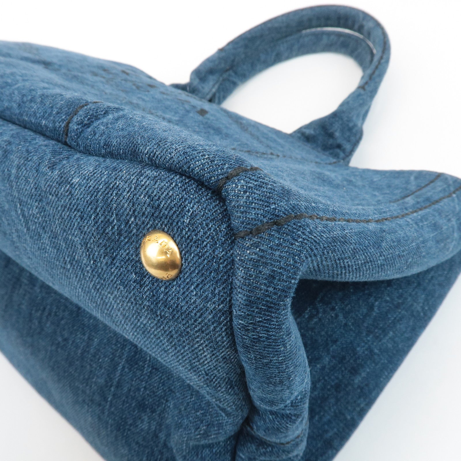 PRADA Triangle Logo Canapa Canvas Denim Hand Bag Navy B1877B Used