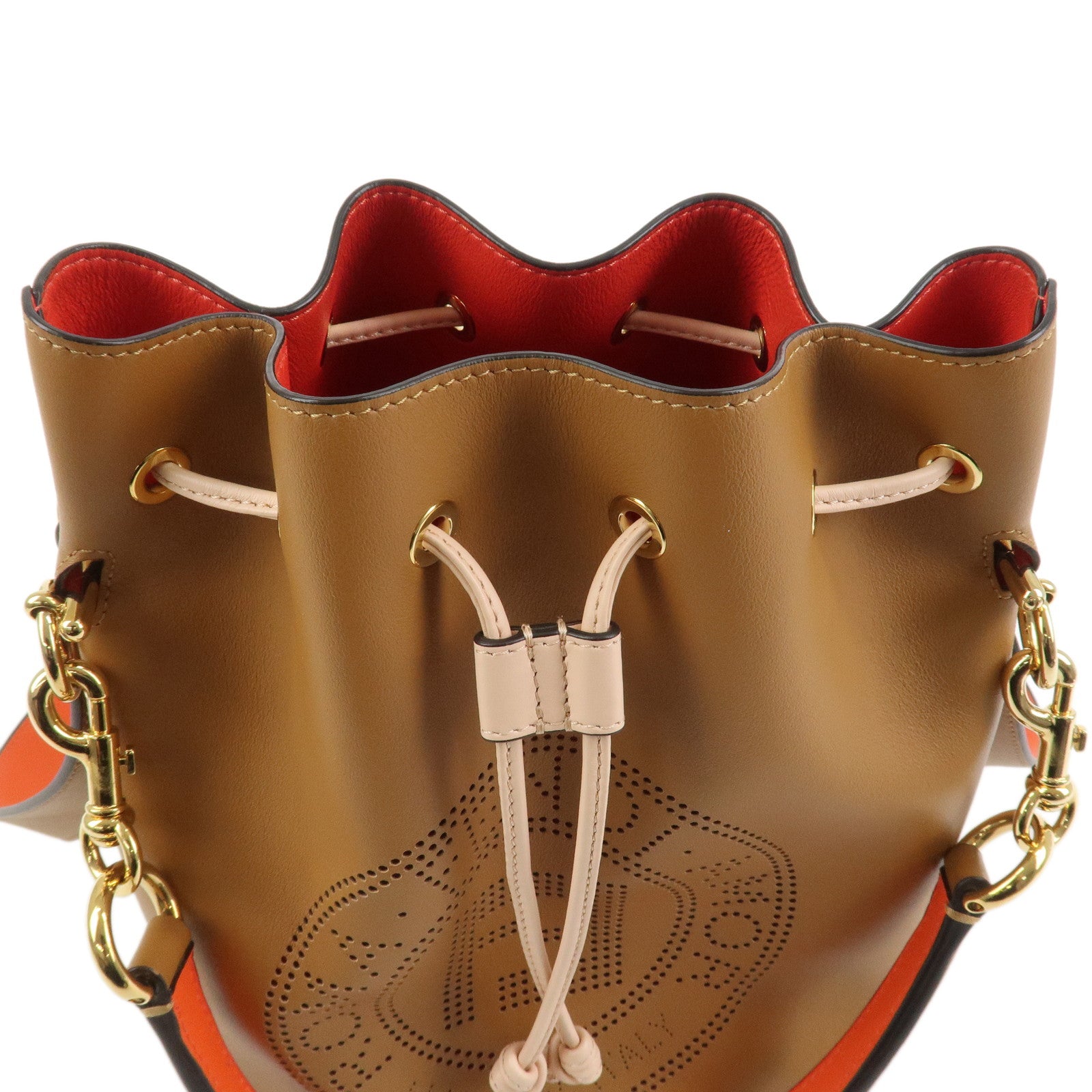 FENDI Leather Montresor 2Way Hand Shoulder Bag Brown Orange 8BT309