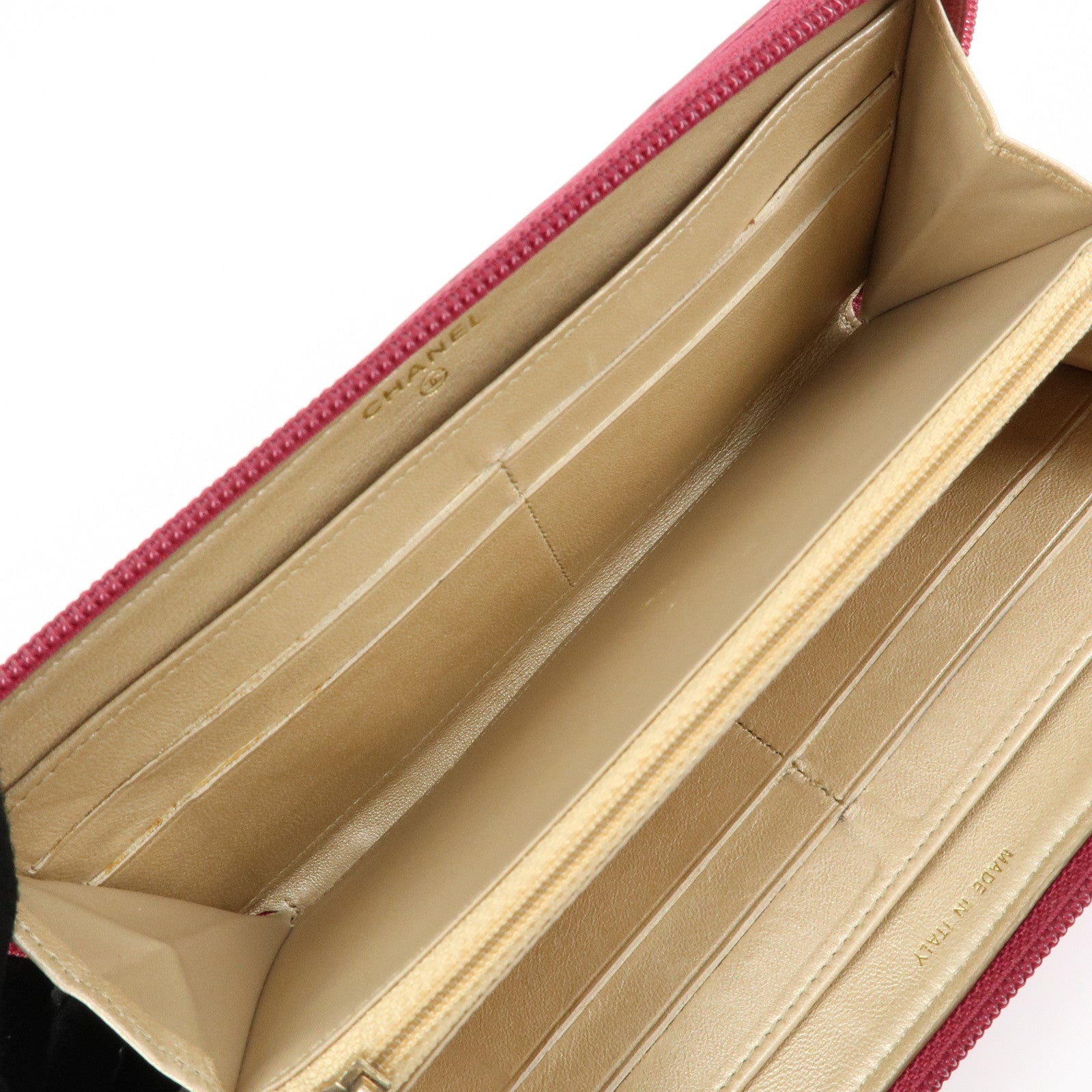 CHANEL Camellia Lamb Skin Round Zippy Wallet Pink A82281