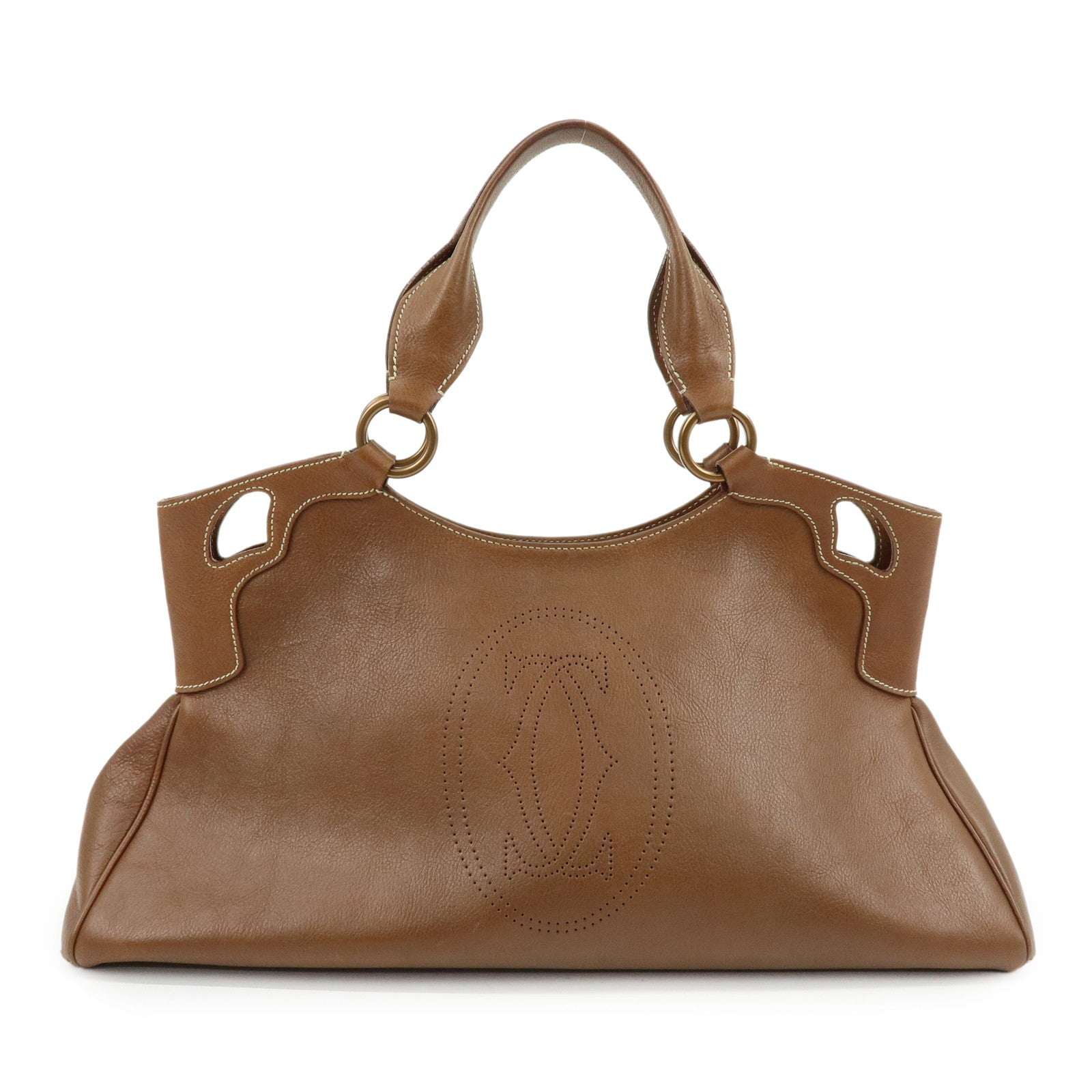 Cartier Marcello de Cartier Leather Hand Bag Tote Bag Brown