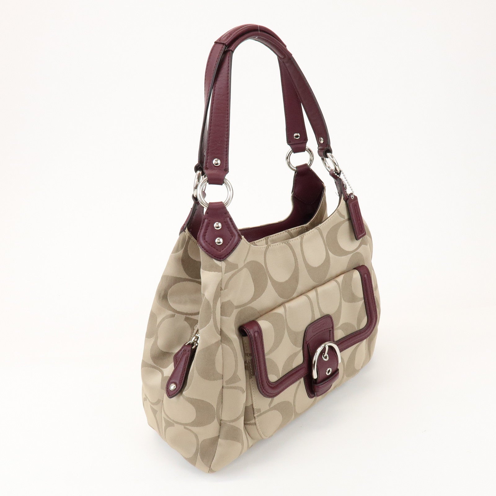 COACH Signature Canvas Leather Shoulder Bag Hand Bag Beige Bordeaux