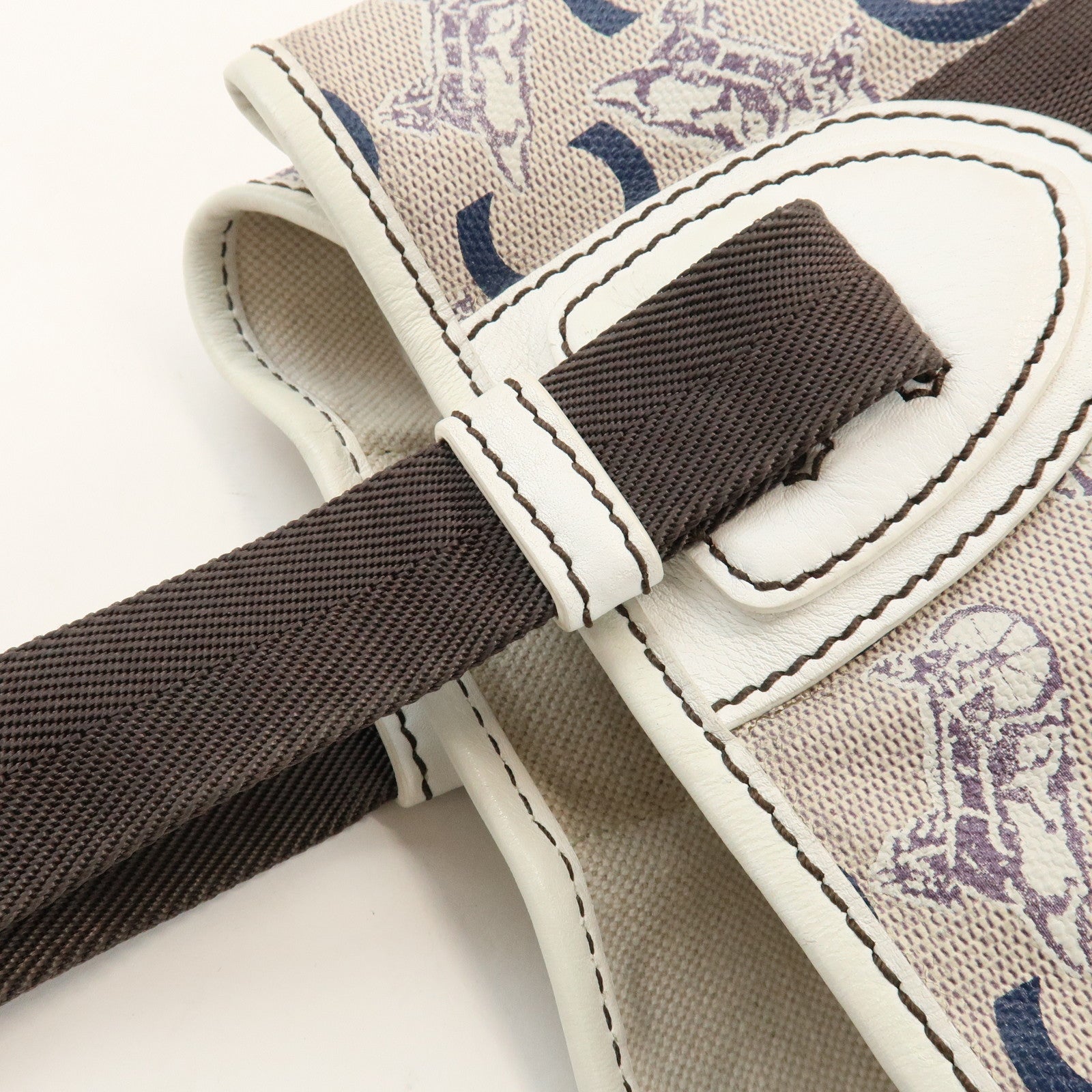 CELINE C Macadam PVC Nylon Leather Tote Bag Hand Bag Brown Beige