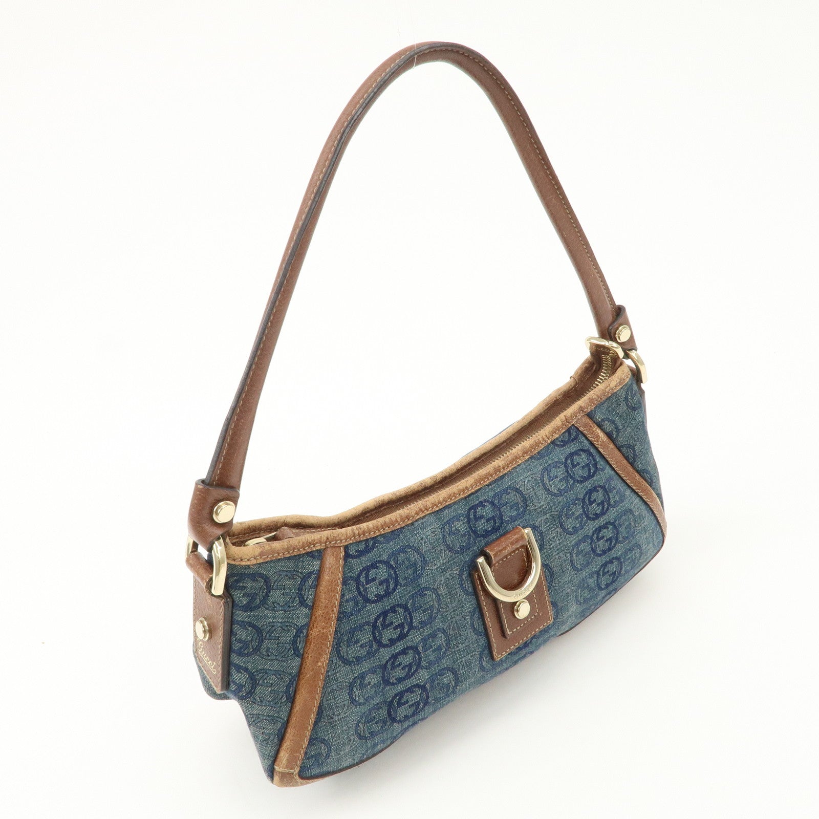 GUCCI Abbey Denim Leather Shoulder Bag Hand Bag Blue 130939 Used