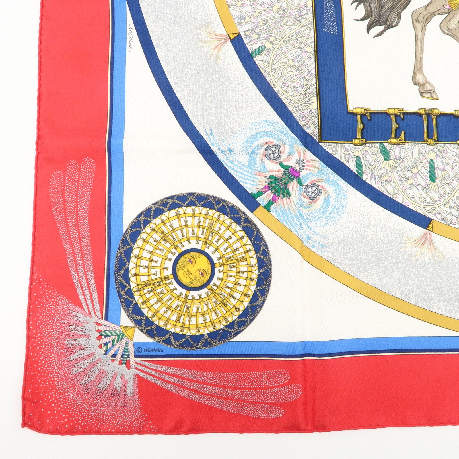 HERMES Carre 90 Silk 100% Scarf FEUX D’ARTIFICE Red White