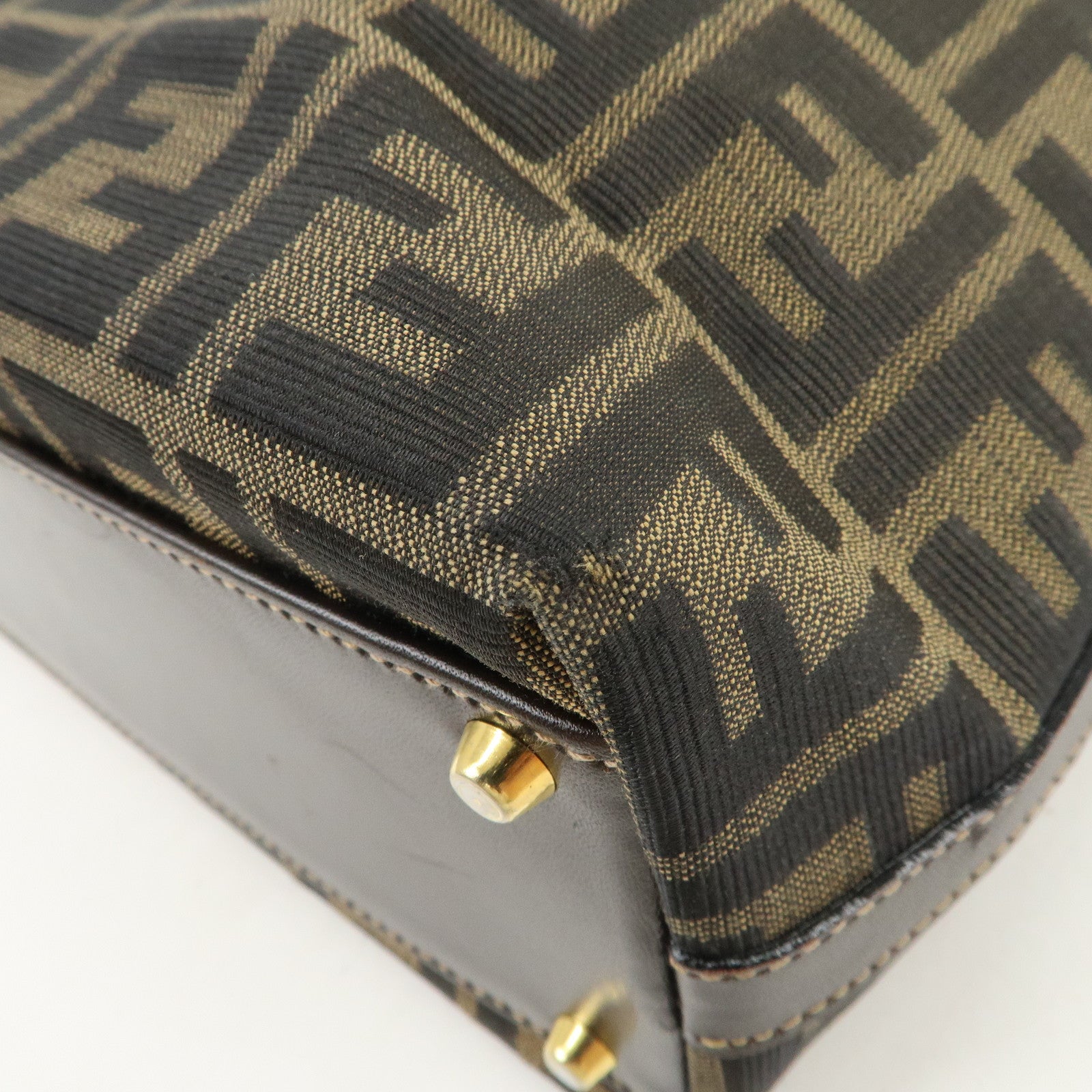 FENDI Zucca Canvas Leather 2Way Bag Hand Bag Shoulder Bag Brown