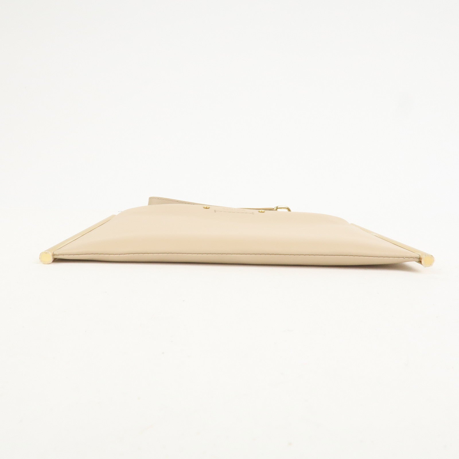 Chloe Roy Logo Leather Chain Shoulder Bag Clutch Bag Beige