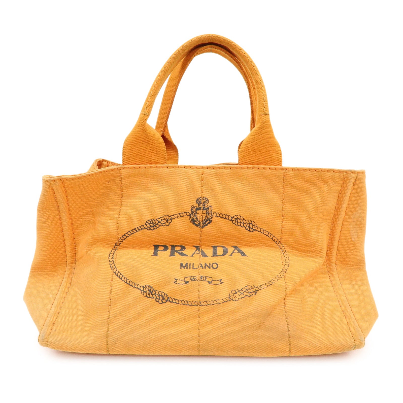 PRADA Canapa Canvas Tote Bag Hand Bag M Size Orange BN1877