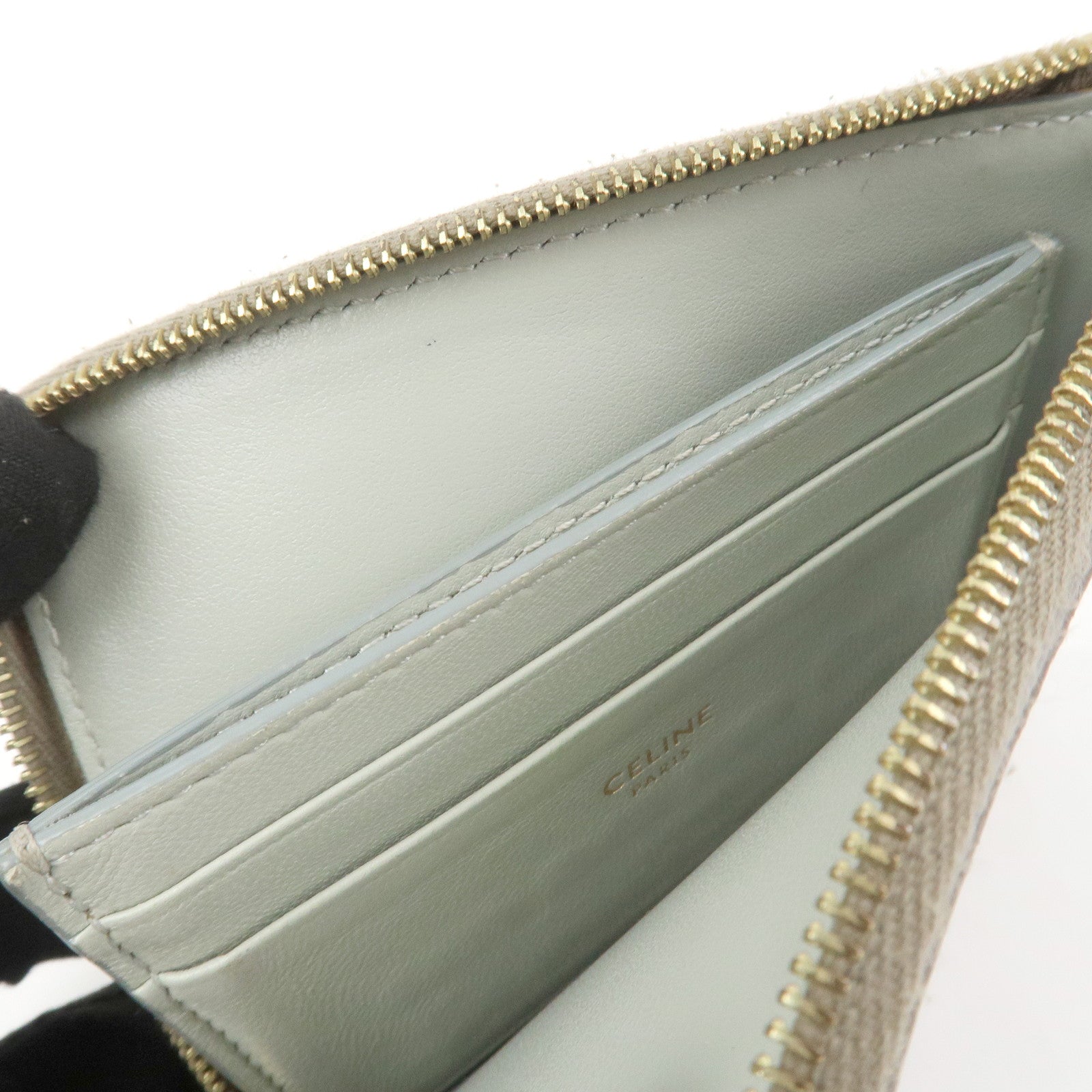 CELINE Leather Compact Wallet Card Case Beige