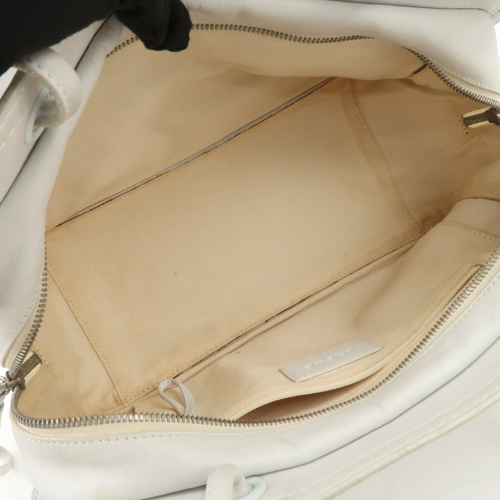 LOEWE Anagram Logo Leather Shopper Tote Bag Shoulder Bag White
