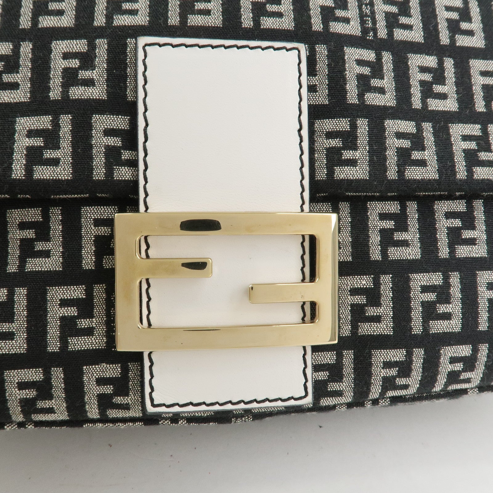 FENDI Mamma Baguette Zucchino Leather Canvas Shoulder Bag 8BR001