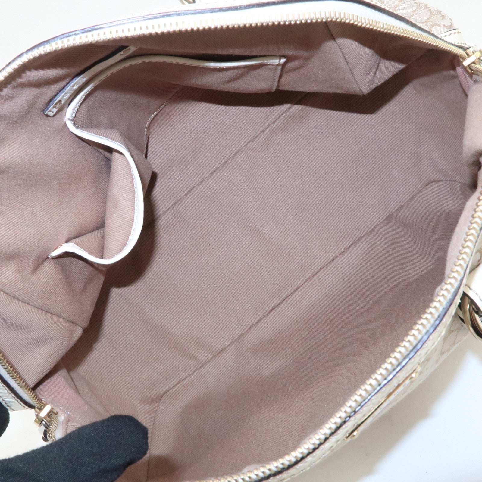 CELINE Macadam Canvas Leather Boston Bag Hand Bag Beige Ivory