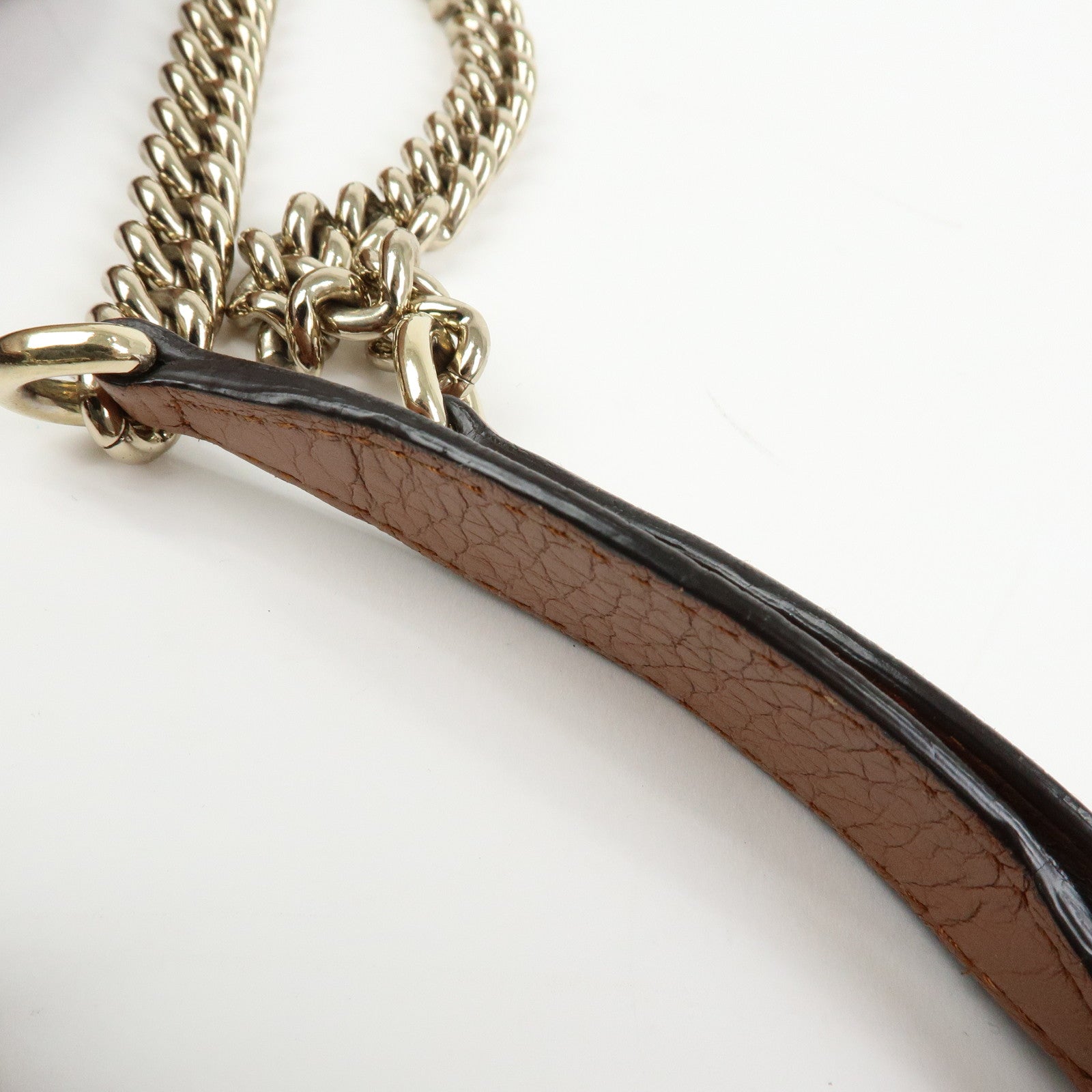 GUCCI SOHO Interlocking G Leather Chain Shoulder Bag Brown 308982