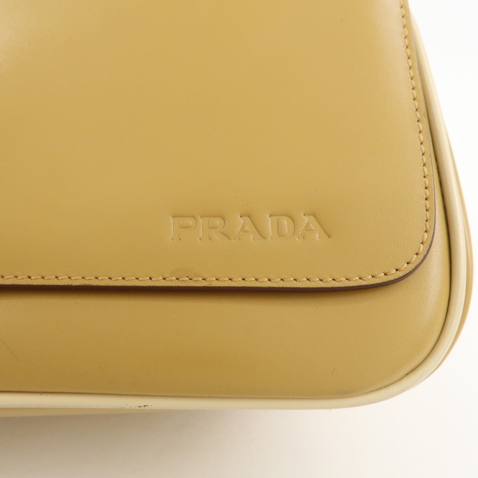 PRADA Logo Leather Shoulder Bag Hand Bag Beige