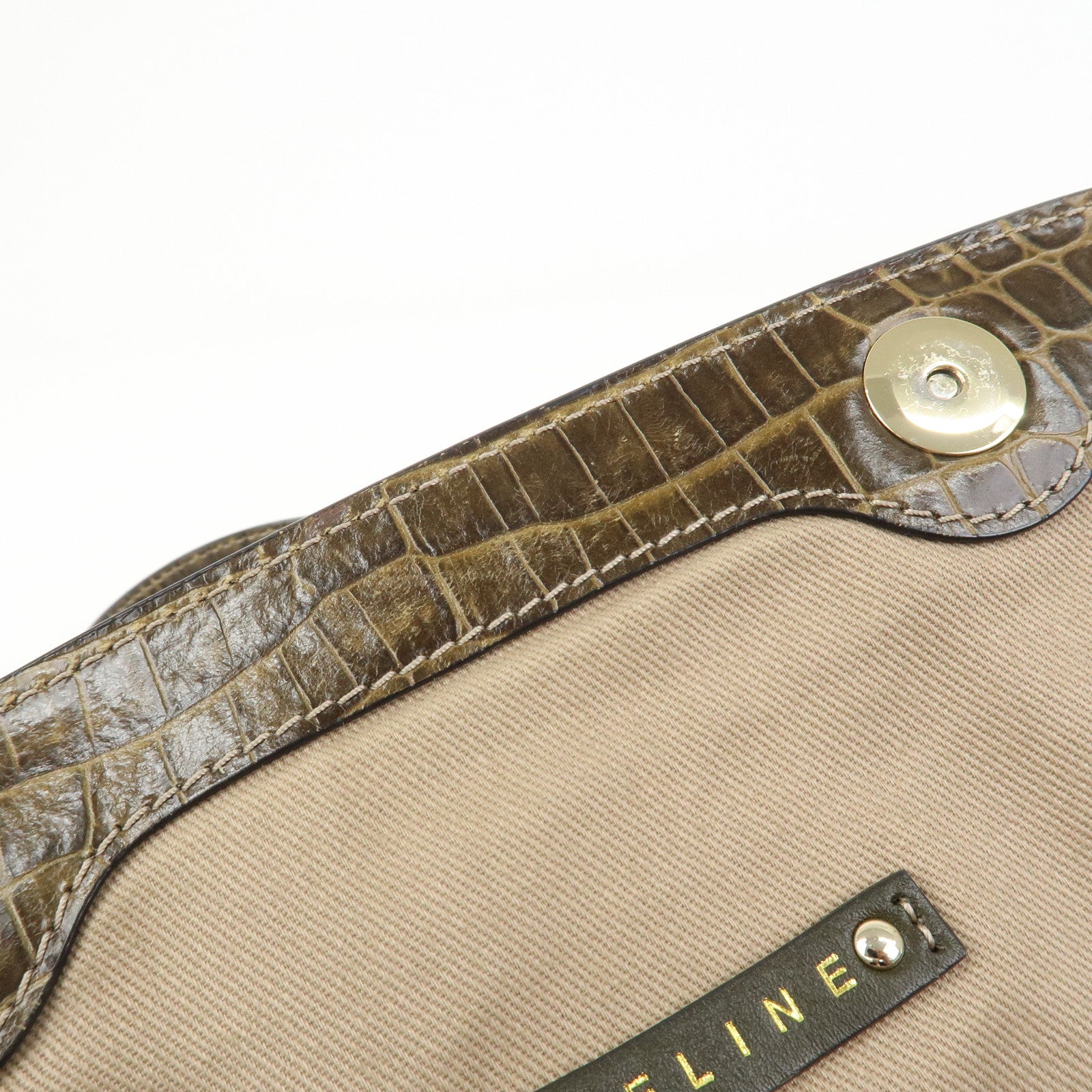 CELINE Macadam Canvas Leather Shoulder Bag Hand Bag Beige