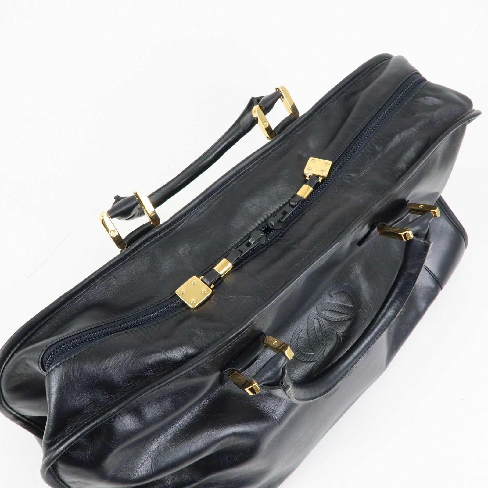 LOEWE Anagram Amazona 50 Leather Hand Bag Boston Bag Black