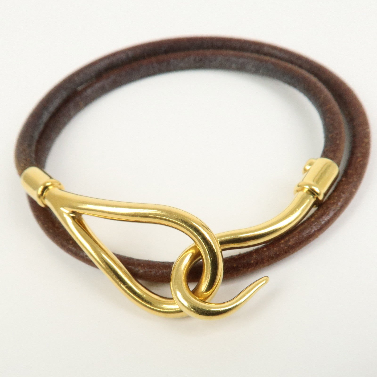 HERMES Jumbo Choker Leather Bracelet Gold Brown
