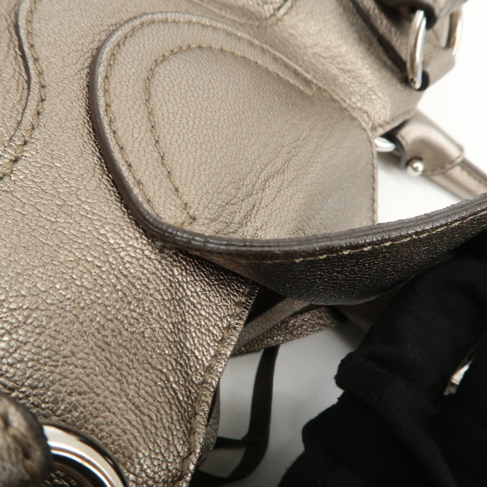 Ferragamo Gancini Leather Hand Bag Shoulder Bag Silver Gray