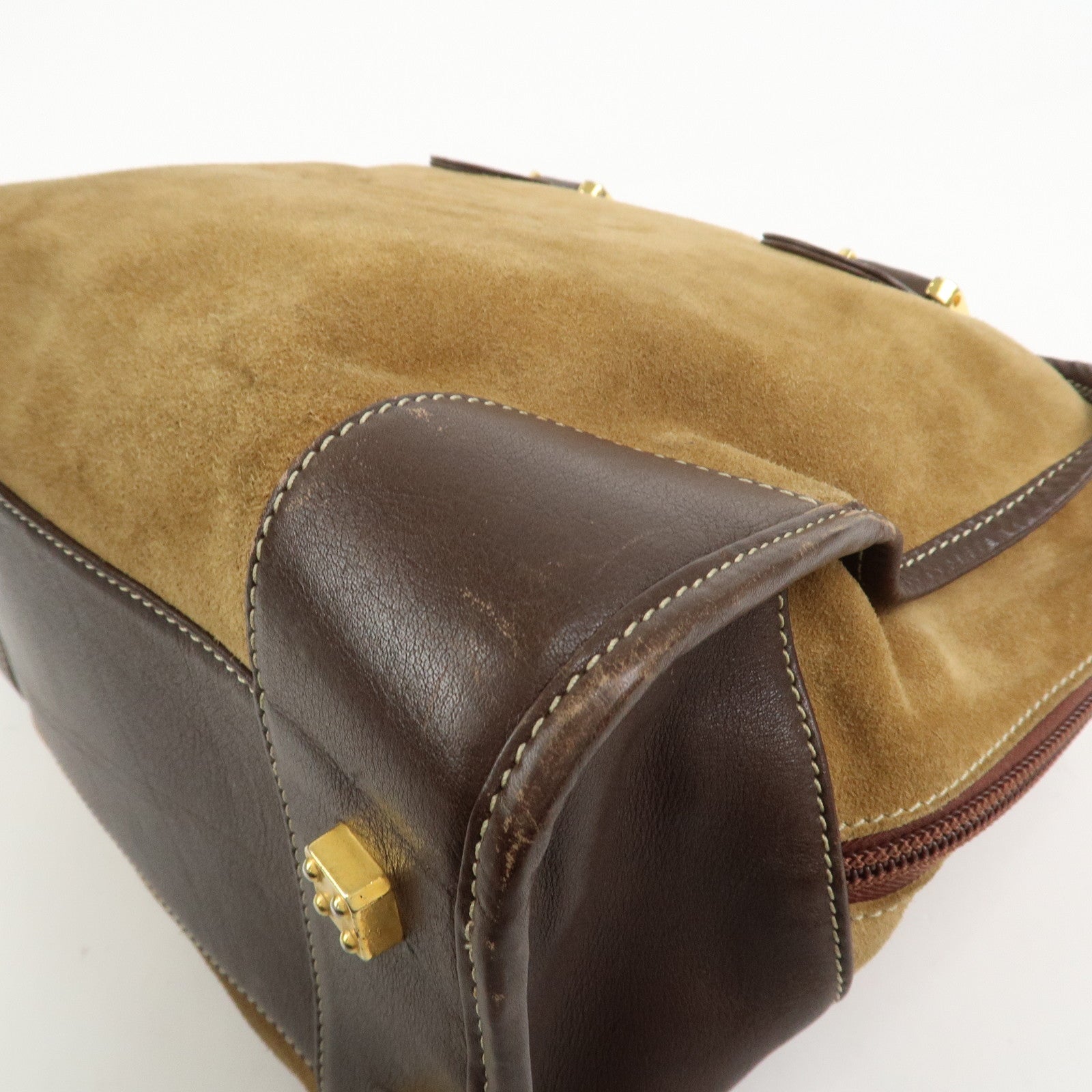LOEWE Anagram Logo Amazona 32 Suede Hand Bag Boston Bag Camel