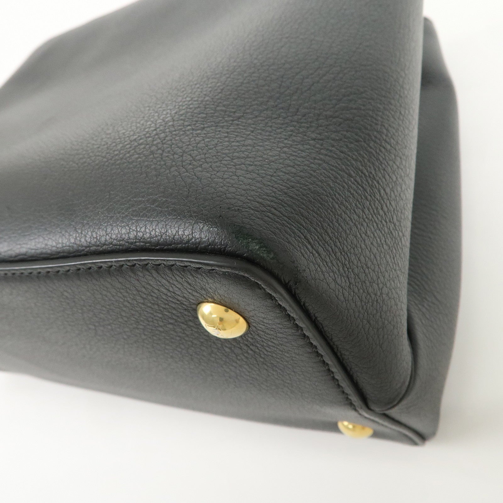 FENDI Petit 2Jours Leather 2Way Bag Hand Bag Black 8BH253