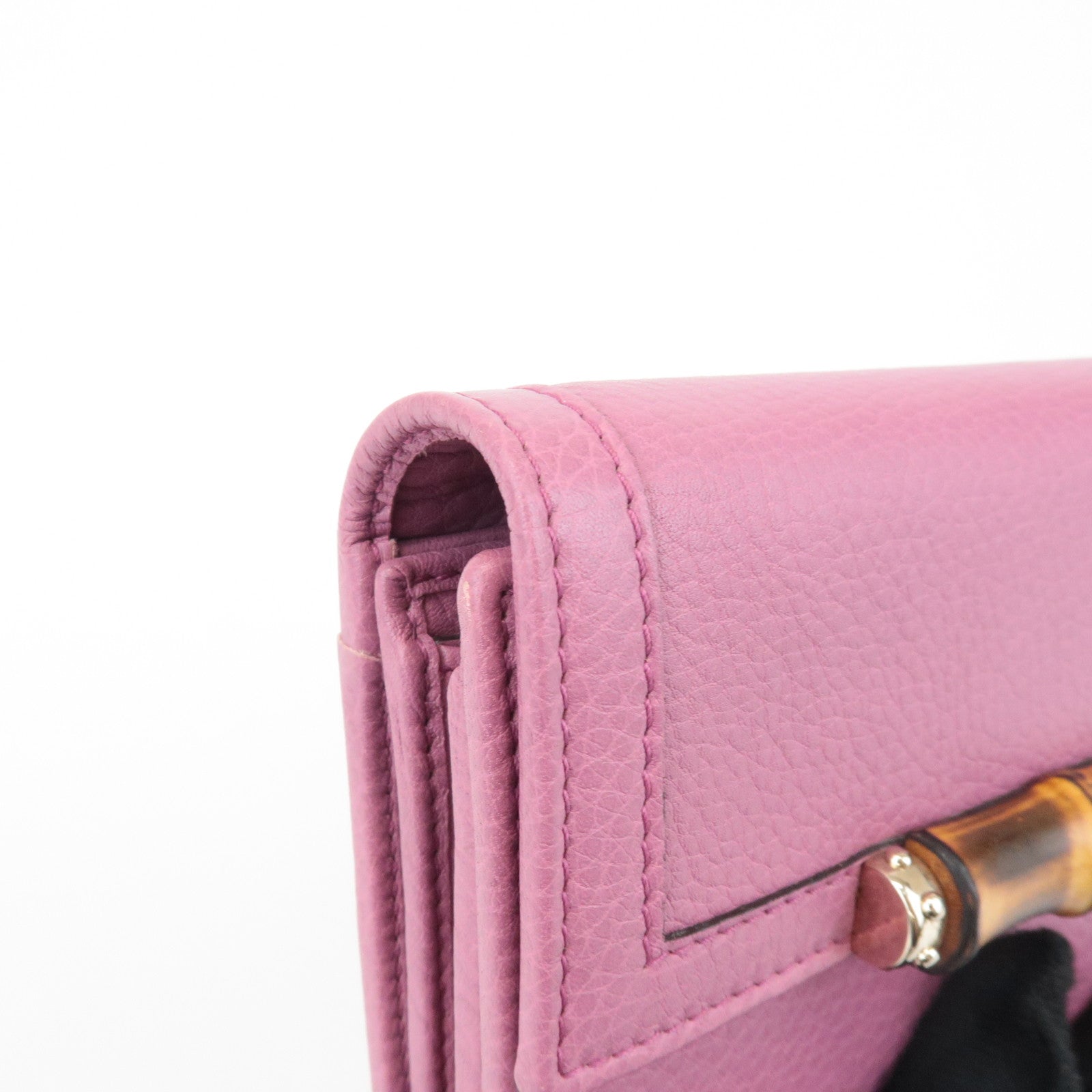 GUCCI Bamboo Leather Tri- Fold Wallet Pink 257017 Used