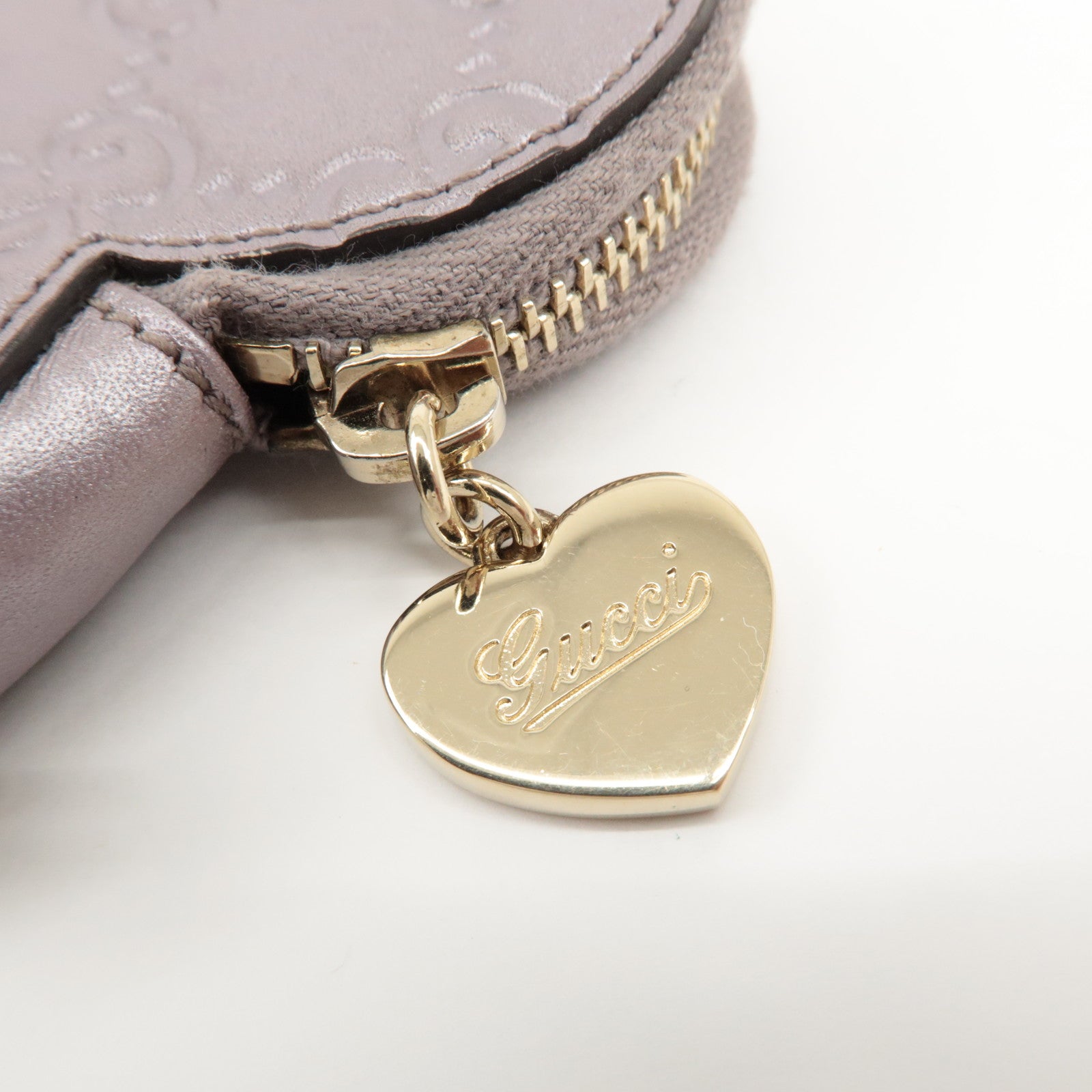 GUCCI Lovely Heart Guccissima Leather Coin Case Light Purple 152615 Used