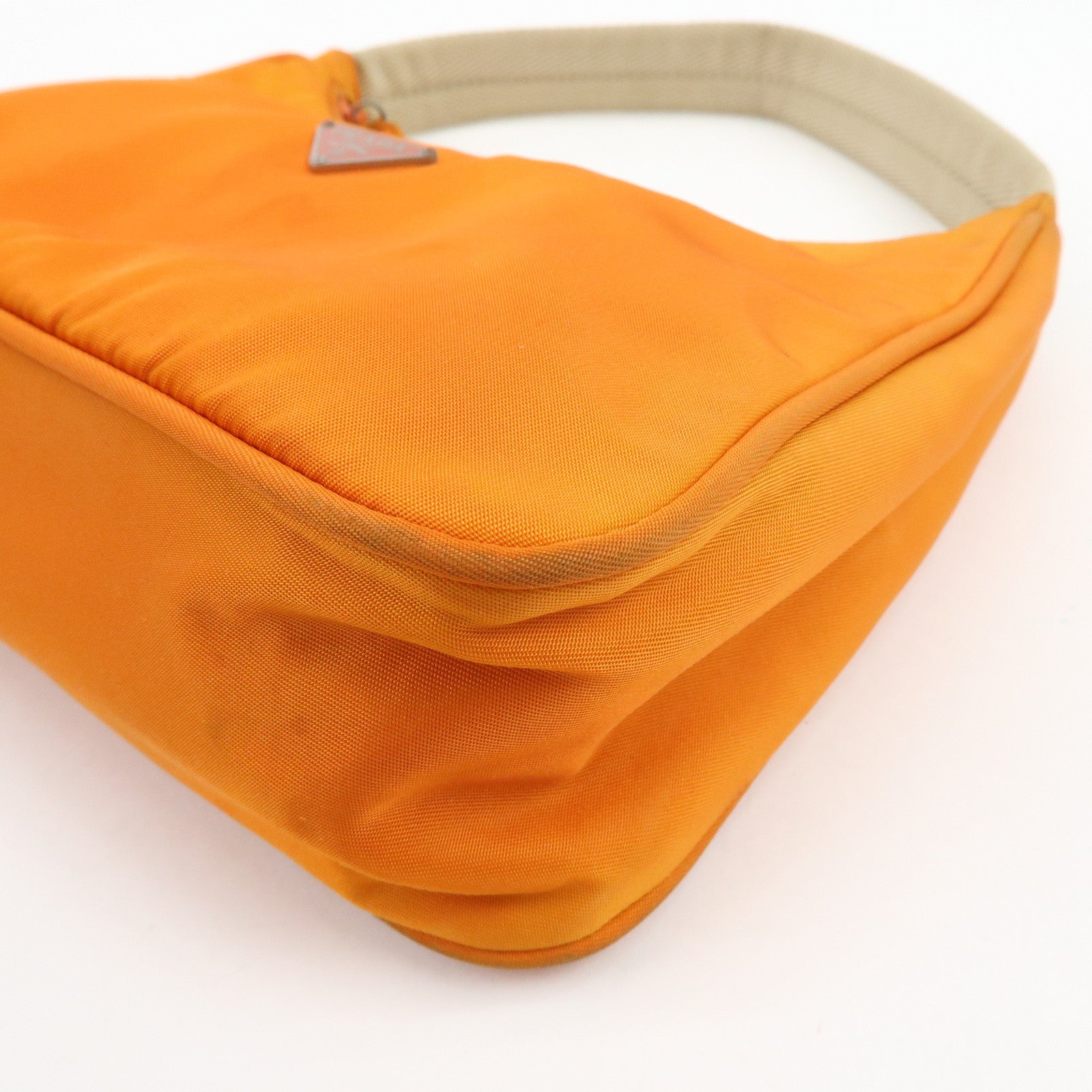 PRADA Triangle Logo Nylon Hand Bag Shoulder Bag Orange Beige