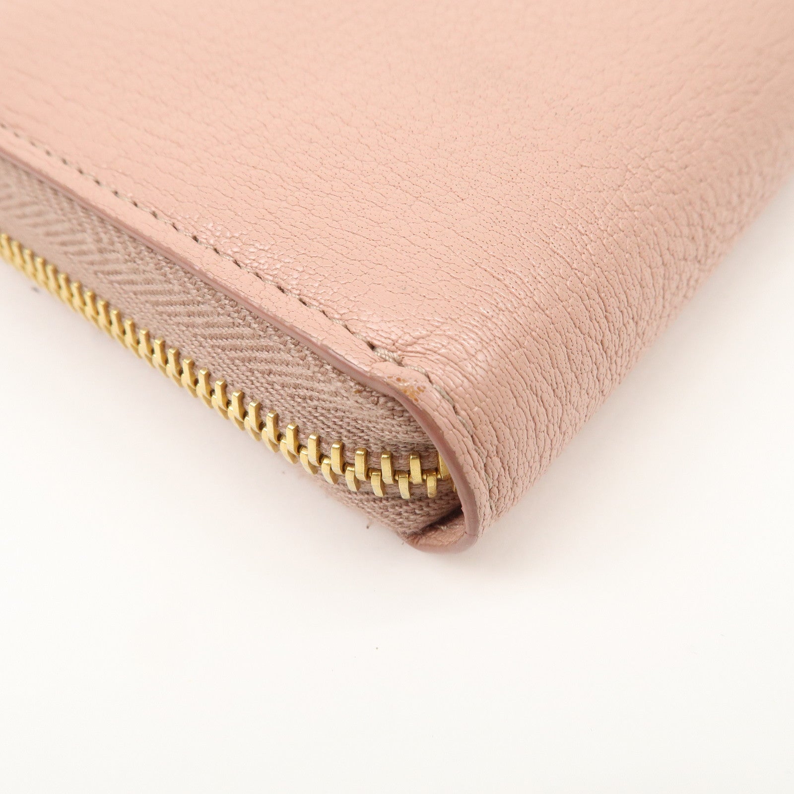 MIU MIU Leather Zip Around Wallet Zippy Wallet Long Wallet Pink 5ML506 Used