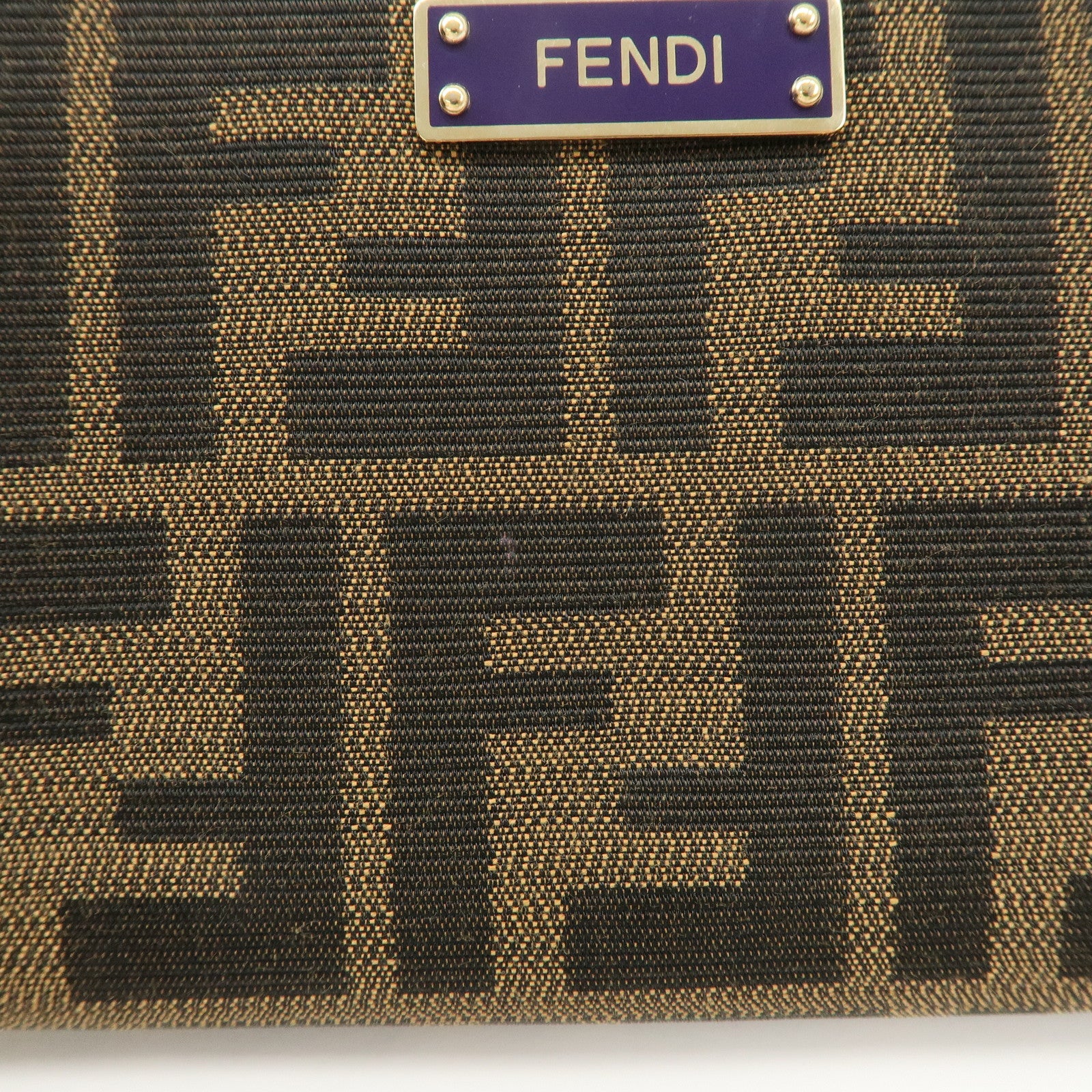 FENDI Zucchino Canvas Leather Round Zippy Long Wallet Brown Purple 8M0024 Used