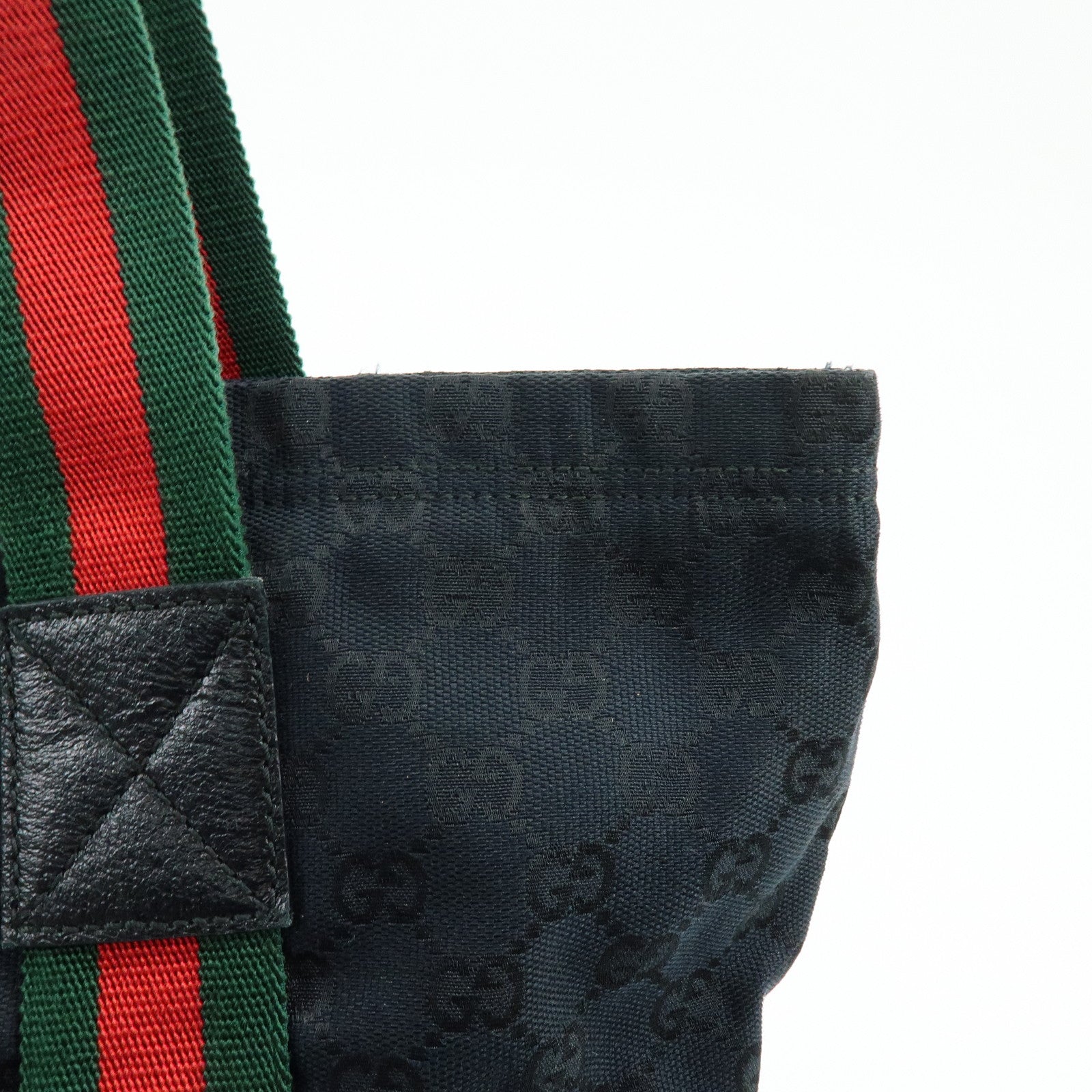 GUCCI Sherry GG Canvas Leather Tote Bag Shoulder Bag Black