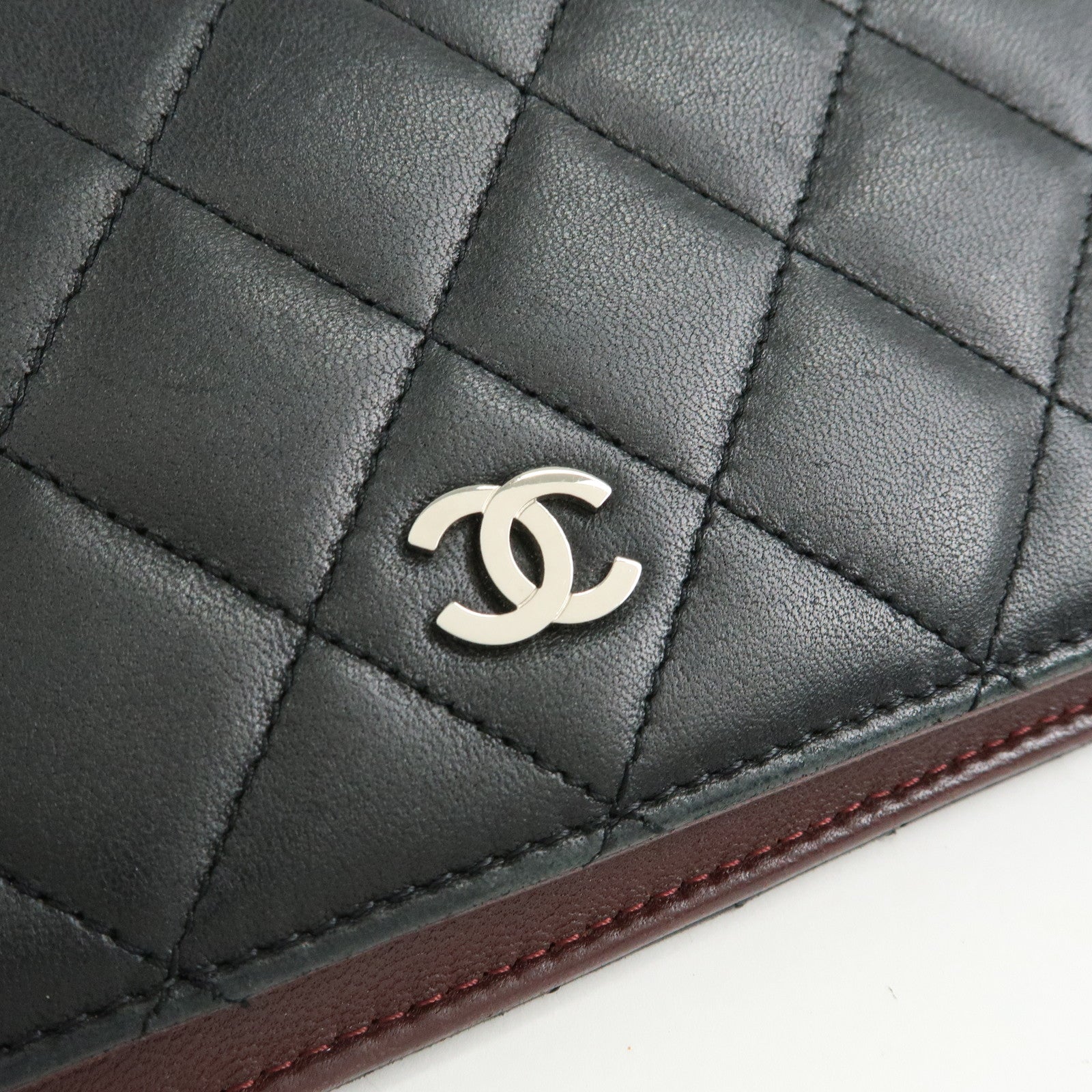 CHANEL Matelasse COCO Mark Lamb Skin Flap Bi-fold Long Wallet Black