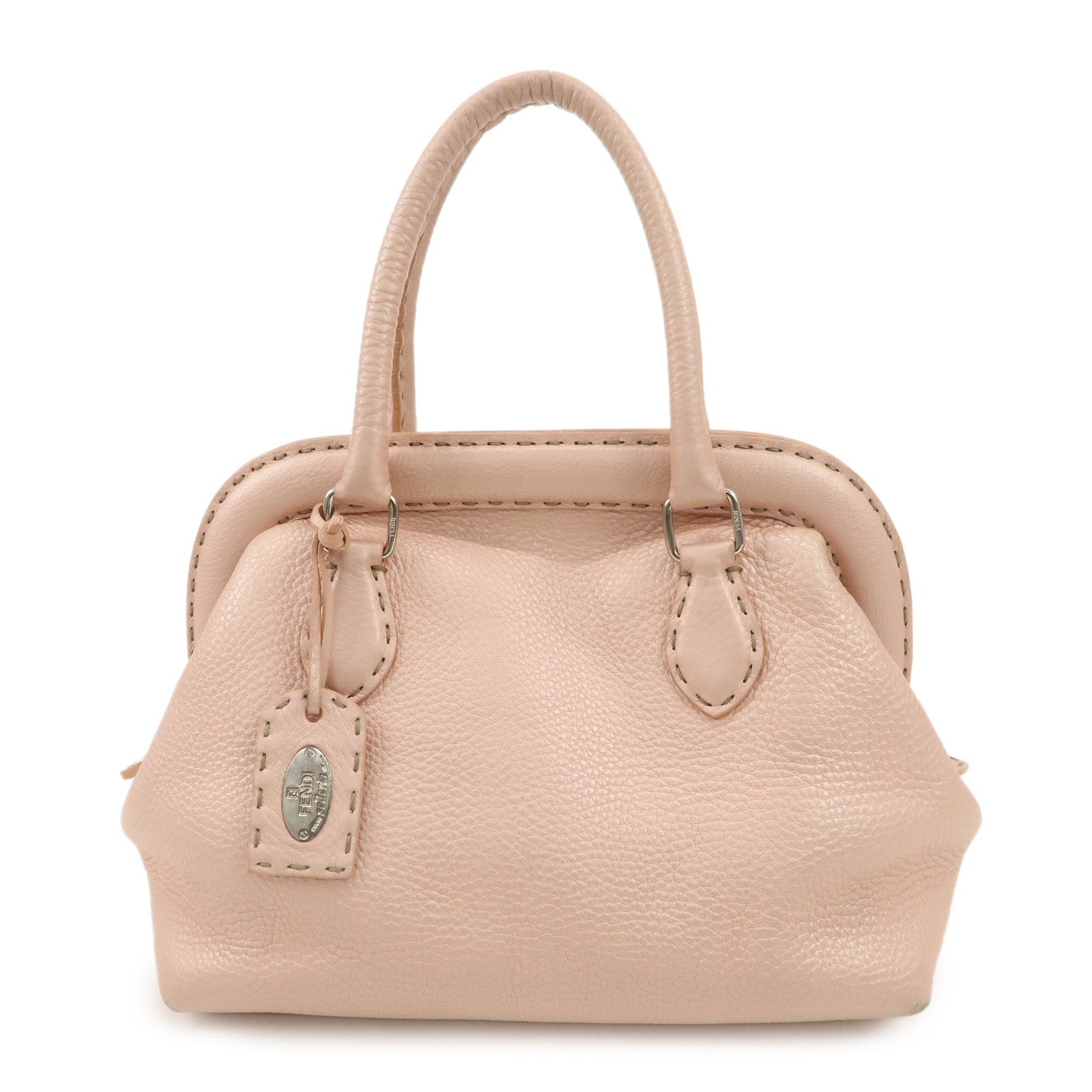 FENDI Selleria Leather Boston Bag Hand Bag Pink 8BN127 Used