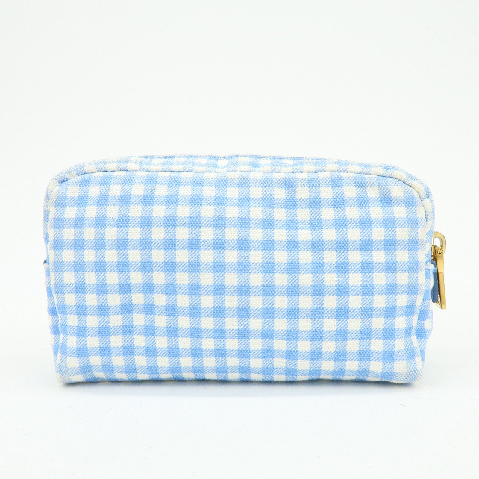 PRADA Triangle Logo Canvas Gingham Pattern Pouch Blue 1NA021