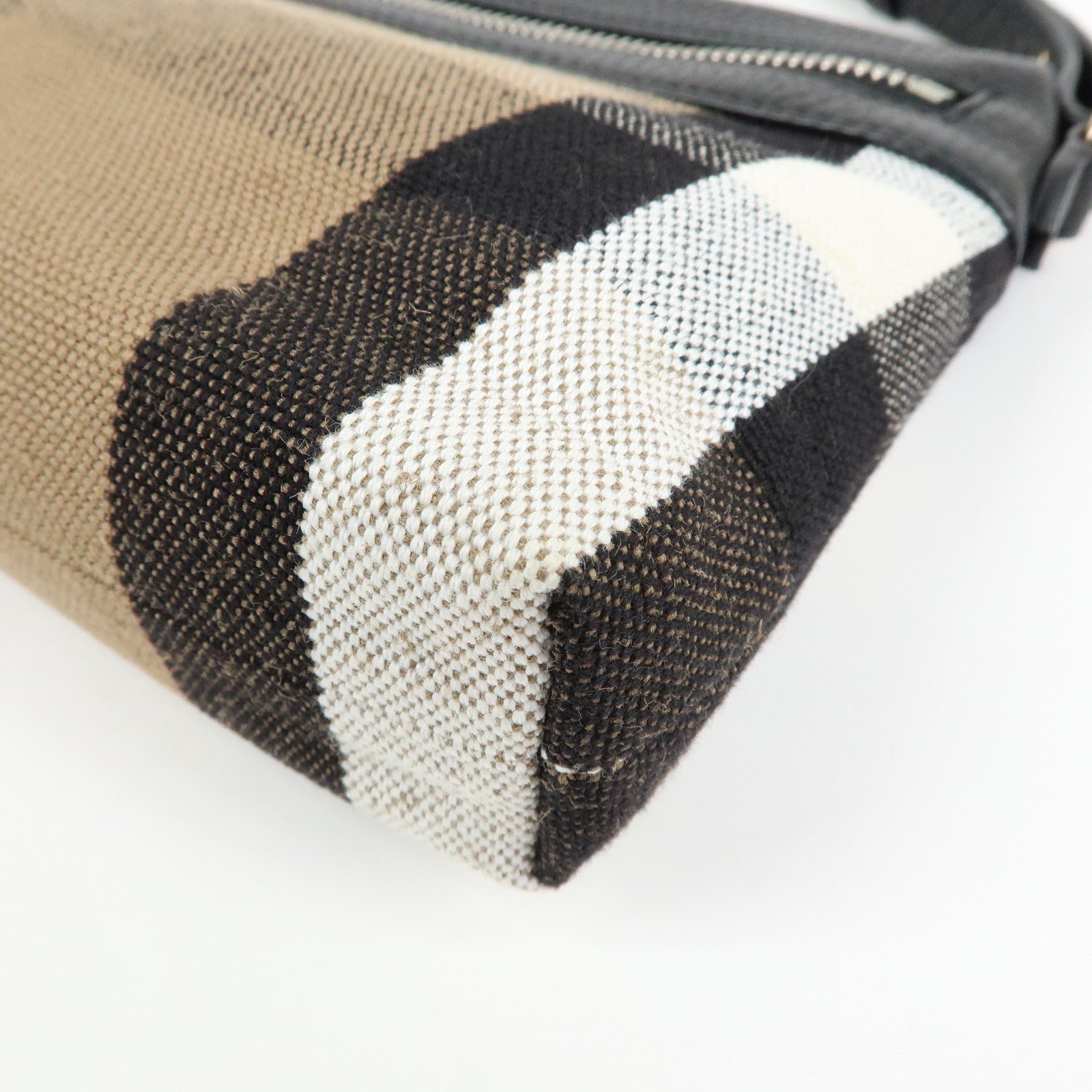 BURBERRY Nova Plaid Canvas Leather Shoulder Bag Beige Black