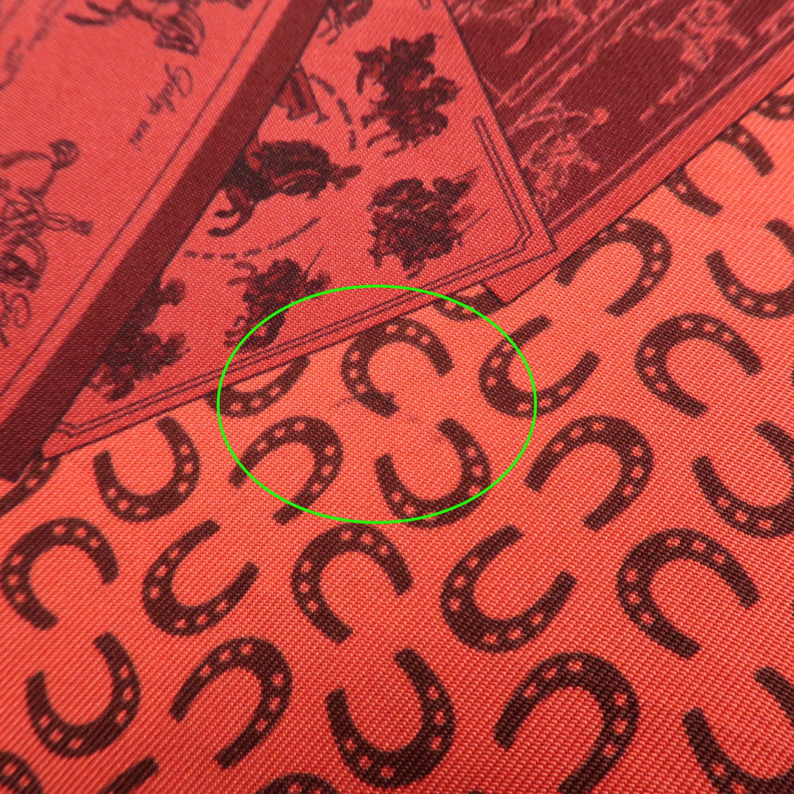 HERMES Carre 90 Silk 100% Scarf Porte Bonheur Horse Pattern Red Used