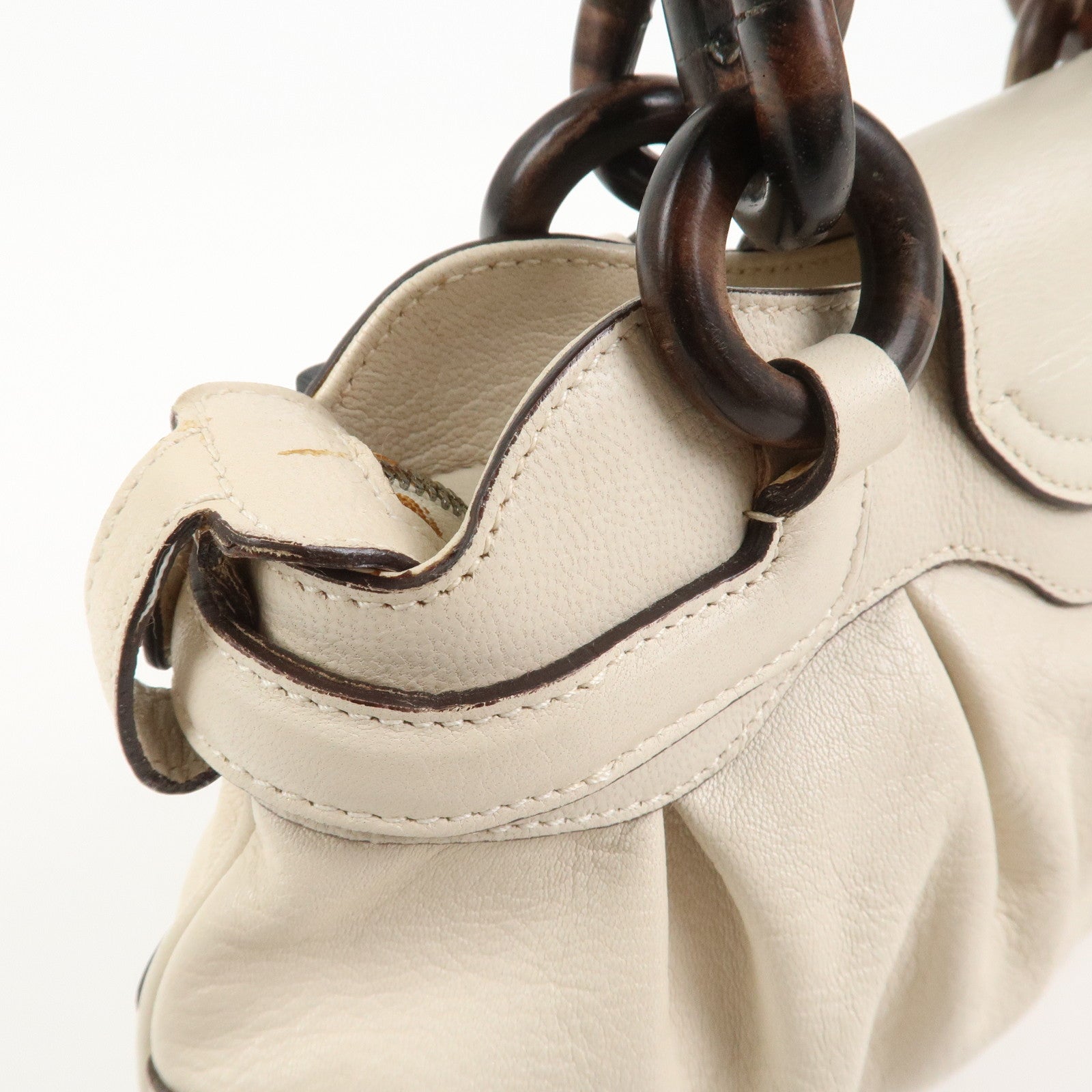 Ferragamo Leather 2 Way Bag Hand Bag Shoulder Bag Ivory